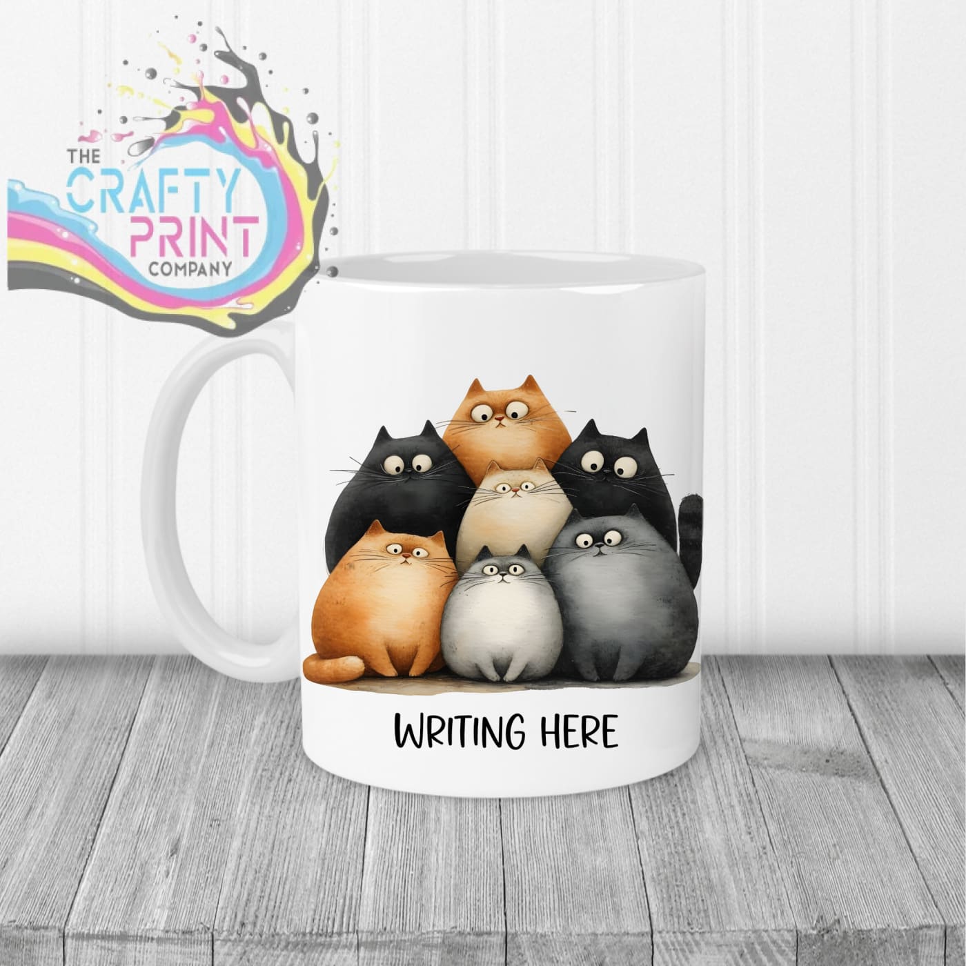Personalised Cartoon Cats Mug - White Handle & Inner - Mugs