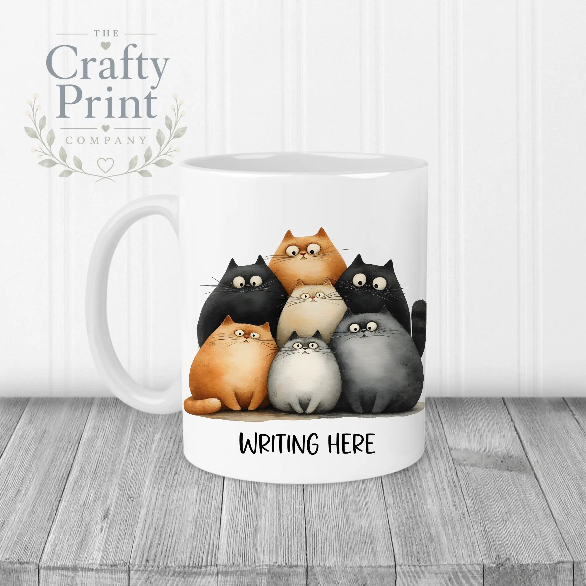 Personalised Cartoon Cats Mug - White Handle & Inner - Mugs