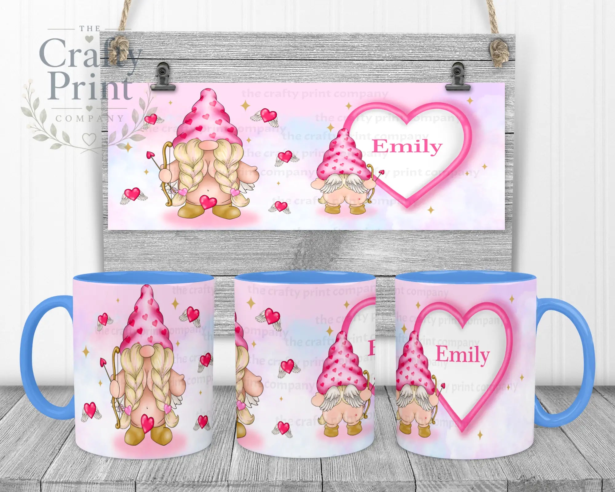 Personalised Cheeky Bum Cupid Female Gonk Mug - Blue Handle