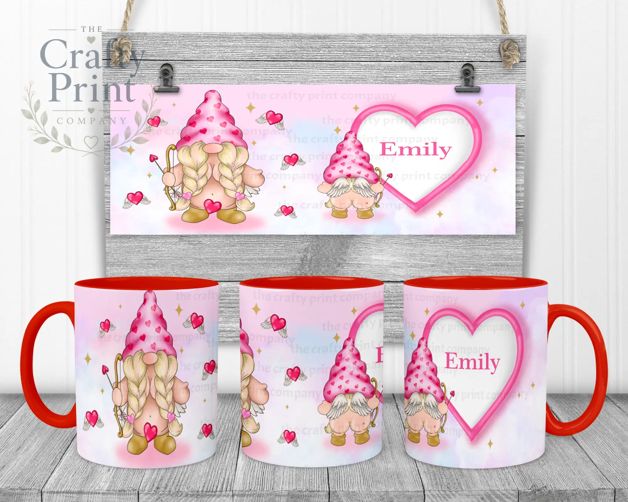 Personalised Cheeky Bum Cupid Female Gonk Mug - Red Handle