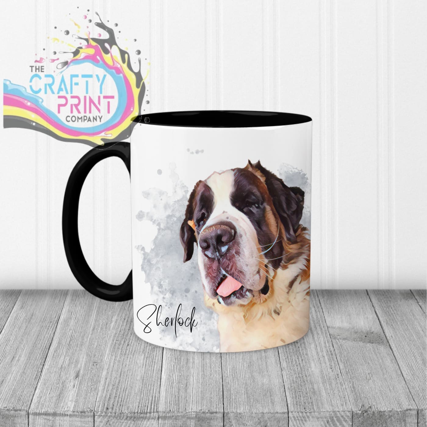Personalised Custom Pet Portrait Mug - Black Handle & Inner