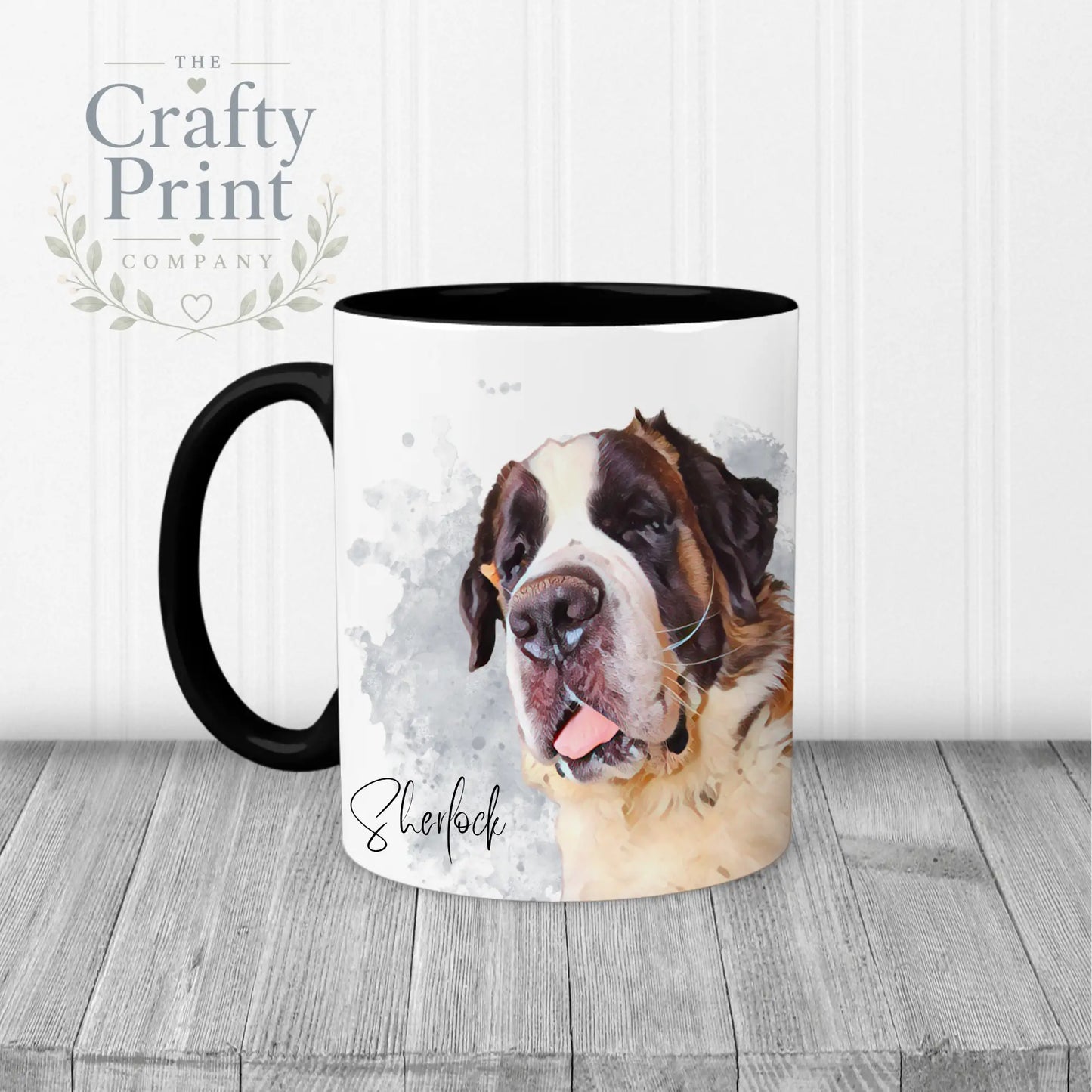 Personalised Custom Pet Portrait Mug - Black Handle & Inner