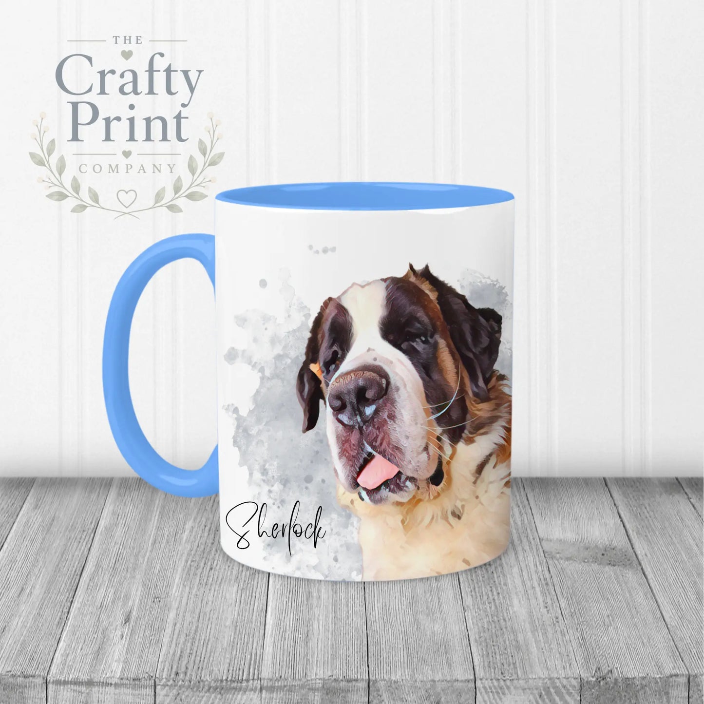 Personalised Custom Pet Portrait Mug - Blue Handle & Inner