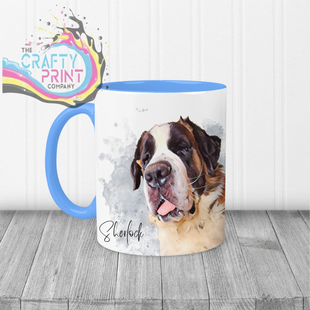 Personalised Custom Pet Portrait Mug Blue Handle & Inner