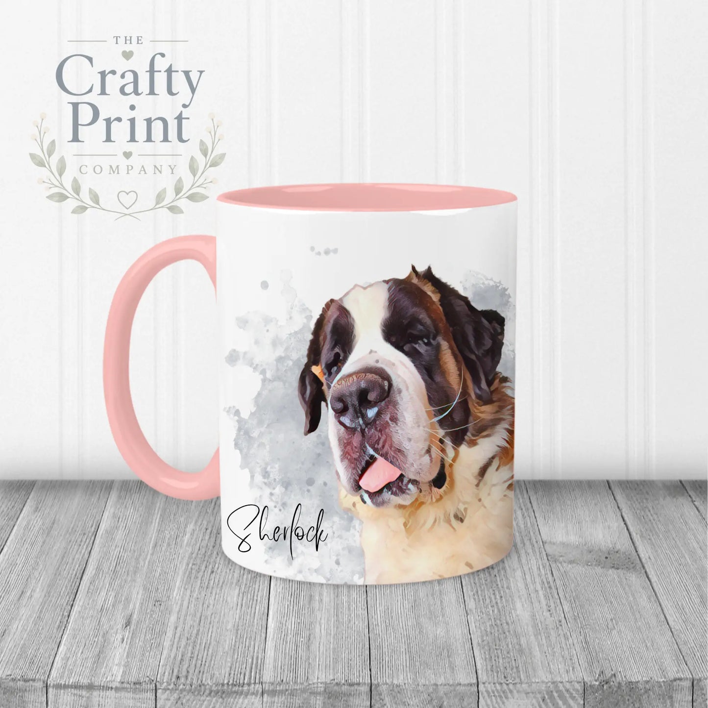 Personalised Custom Pet Portrait Mug - Pink Handle & Inner