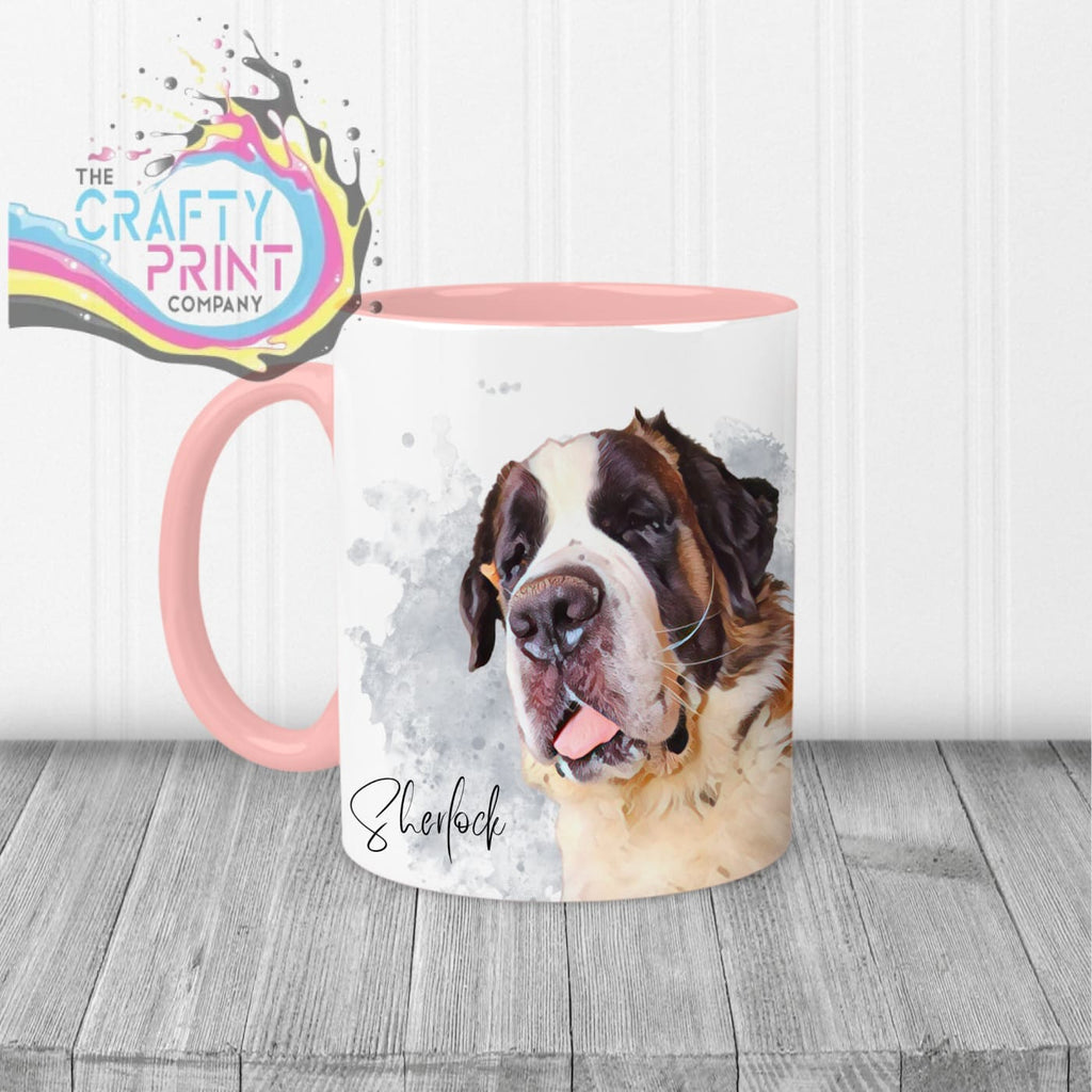 Personalised Custom Pet Portrait Mug Pink Handle & Inner
