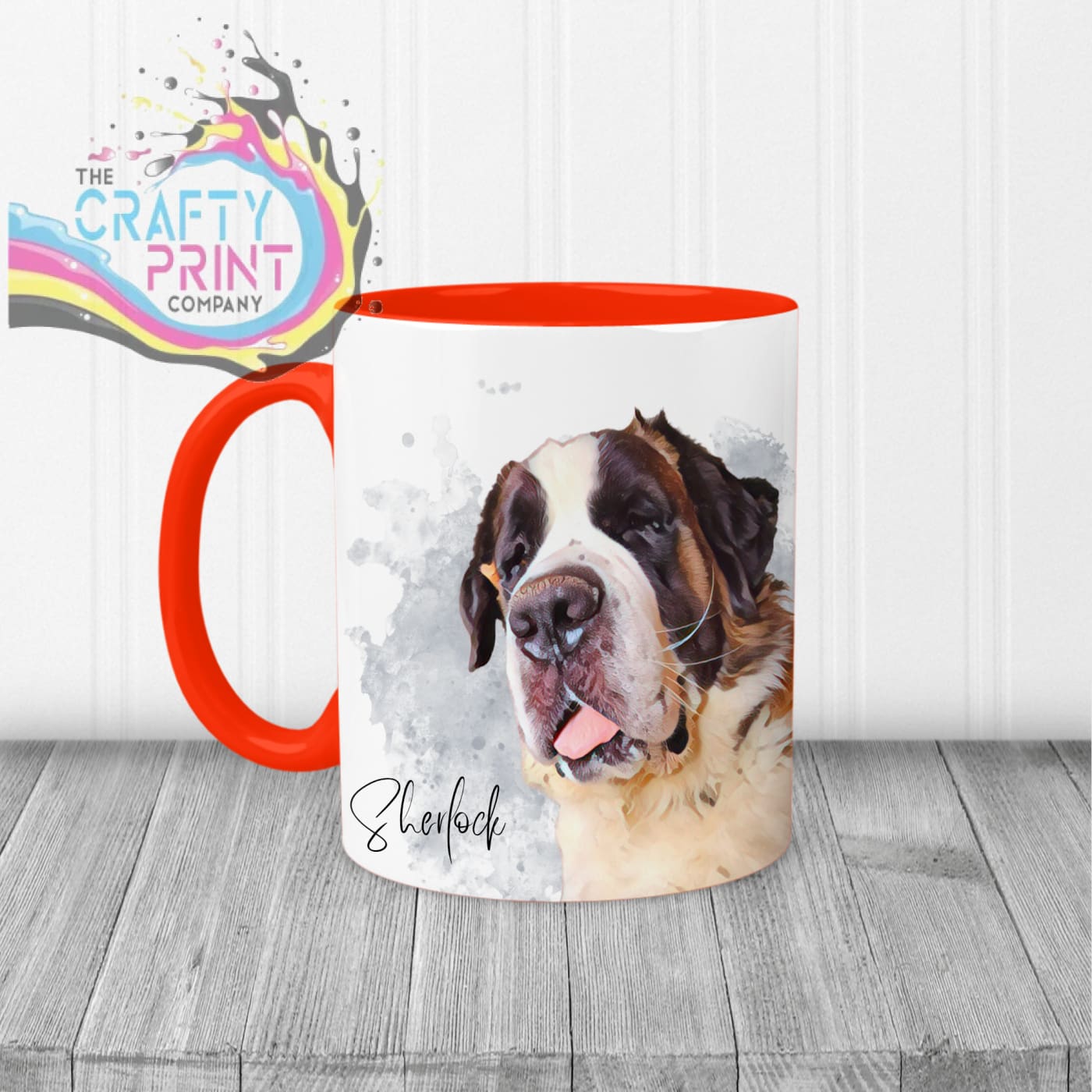 Personalised Custom Pet Portrait Mug - Red Handle & Inner