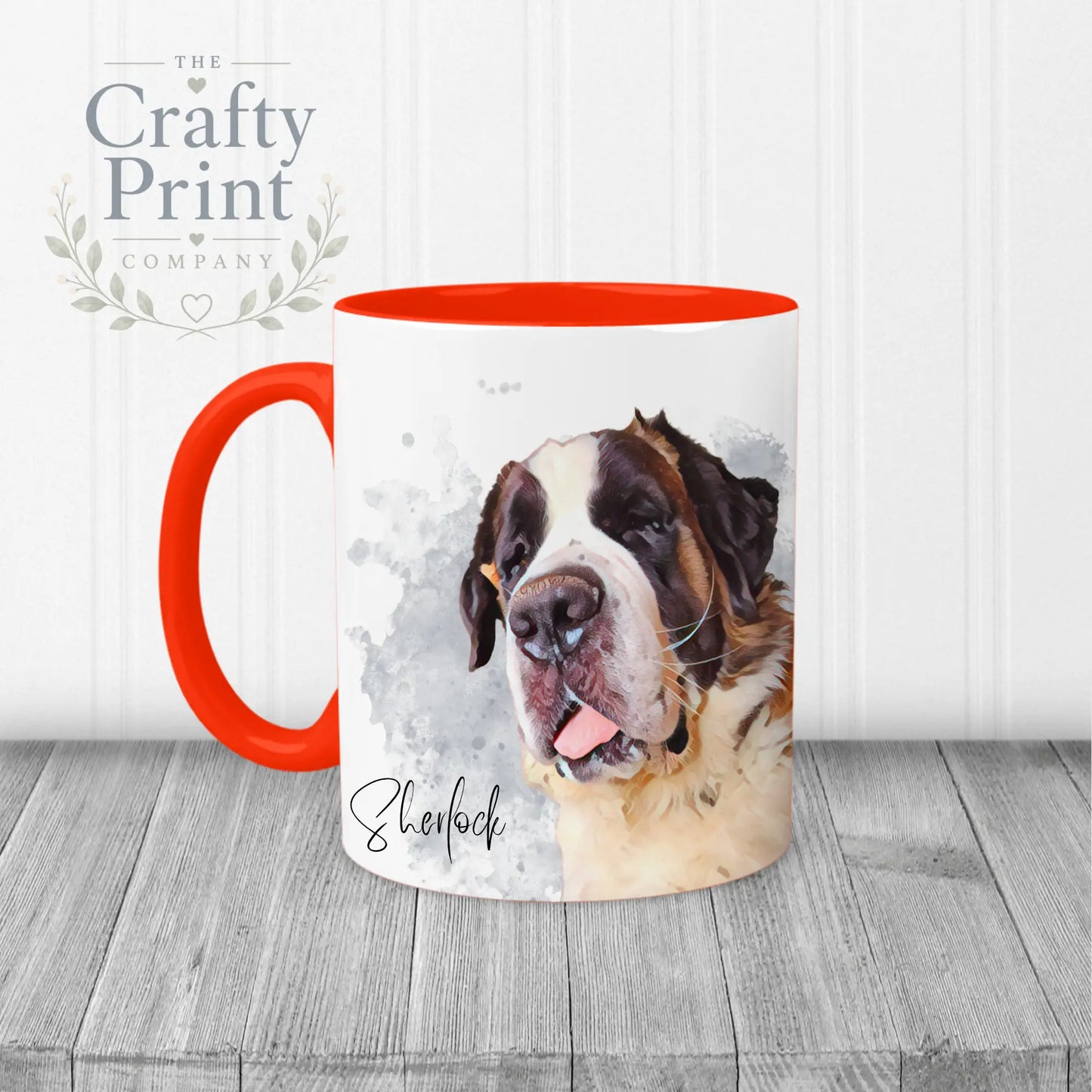 Personalised Custom Pet Portrait Mug - Red Handle & Inner