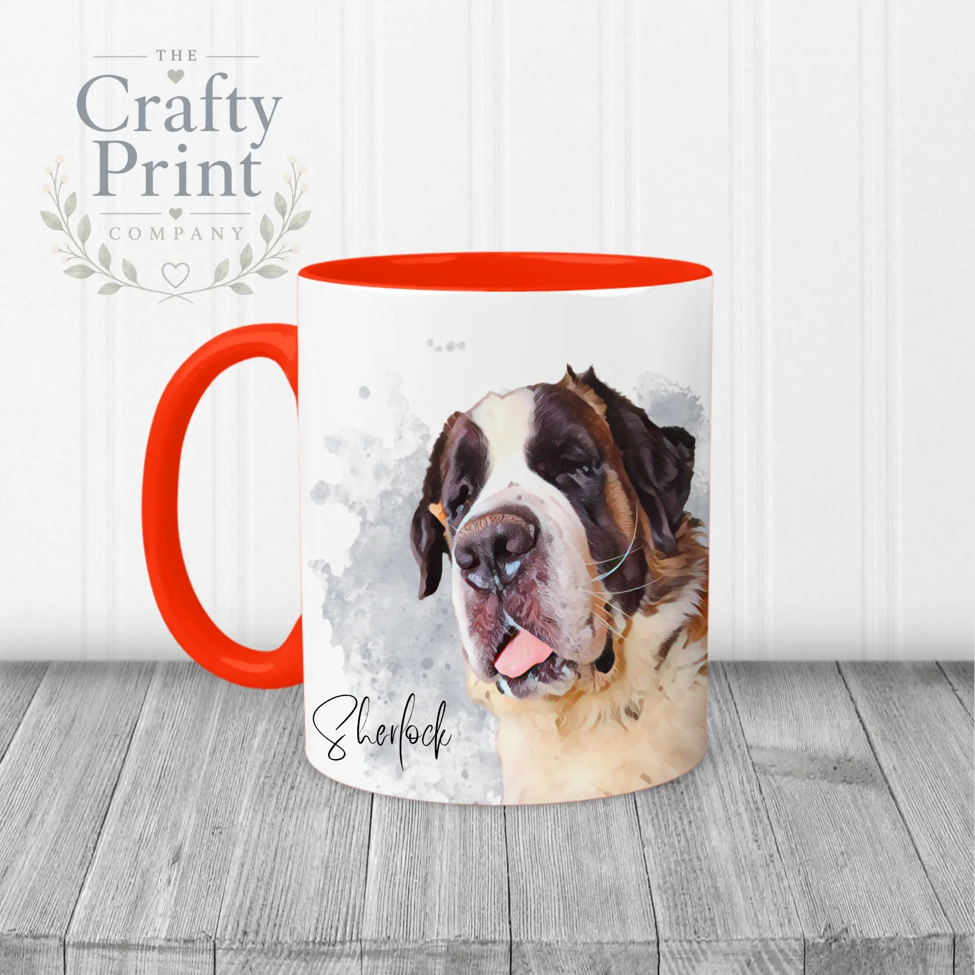 Personalised Custom Pet Portrait Mug - Red Handle & Inner