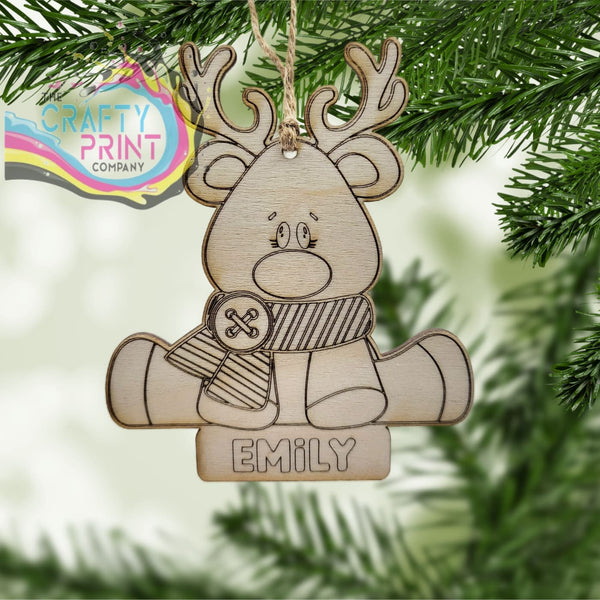 Personalised Cute Reindeer Wood Christmas Tree Ornament