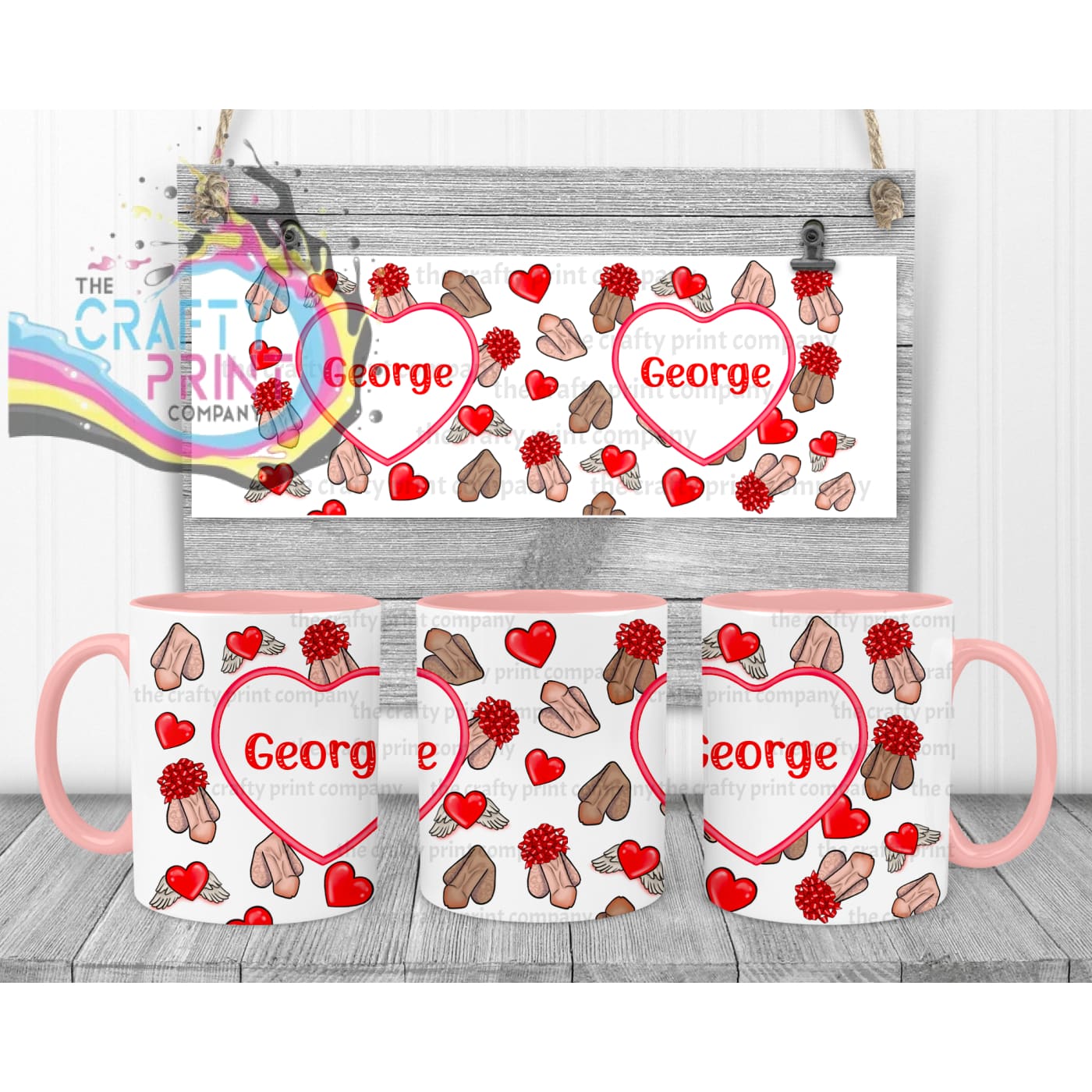 Personalised D*ck Mug - 11oz Ceramic / Pink Handle & Inner