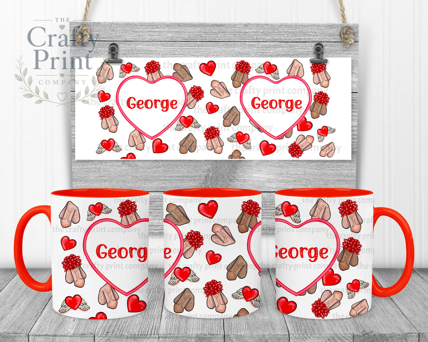 Personalised D*ck Mug - 11oz Ceramic / Red Handle & Inner