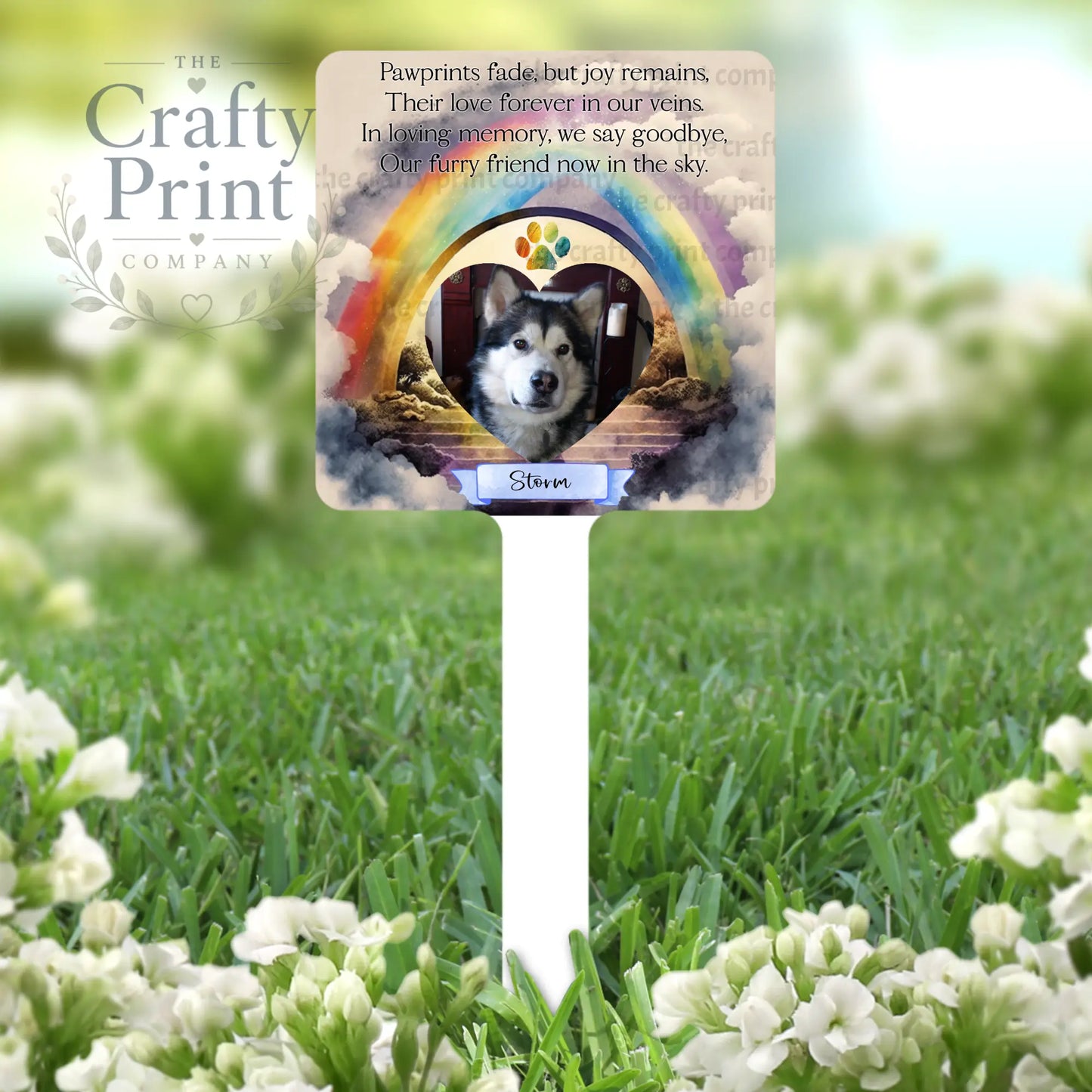 Personalised Dog / Cat Memorial Rainbow Grave Marker - Blue