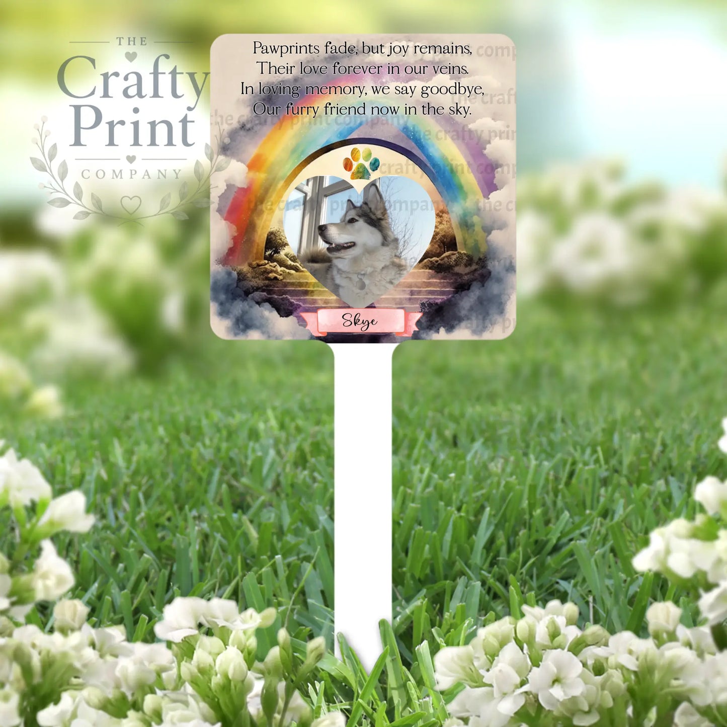 Personalised Dog / Cat Memorial Rainbow Grave Marker - Pink