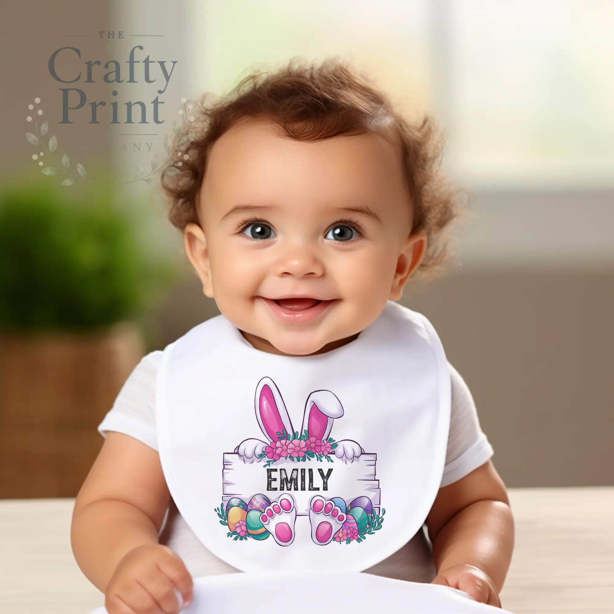 Personalised Easter Bunny Name Frame Baby Bib - & Toddler