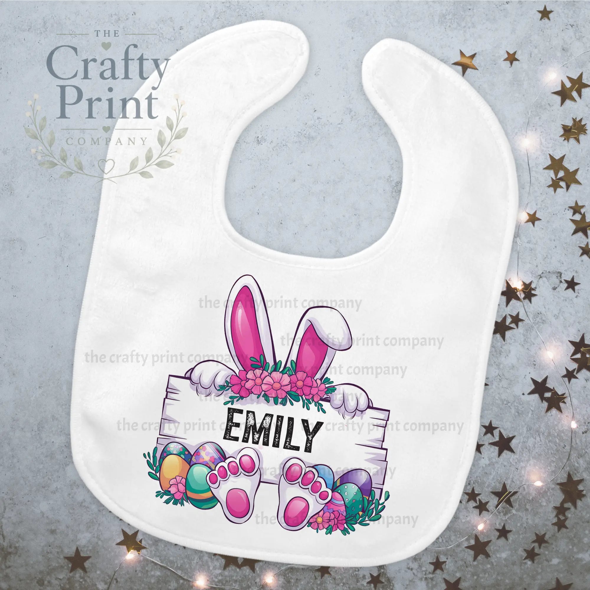 Personalised Easter Bunny Name Frame Baby Bib - & Toddler