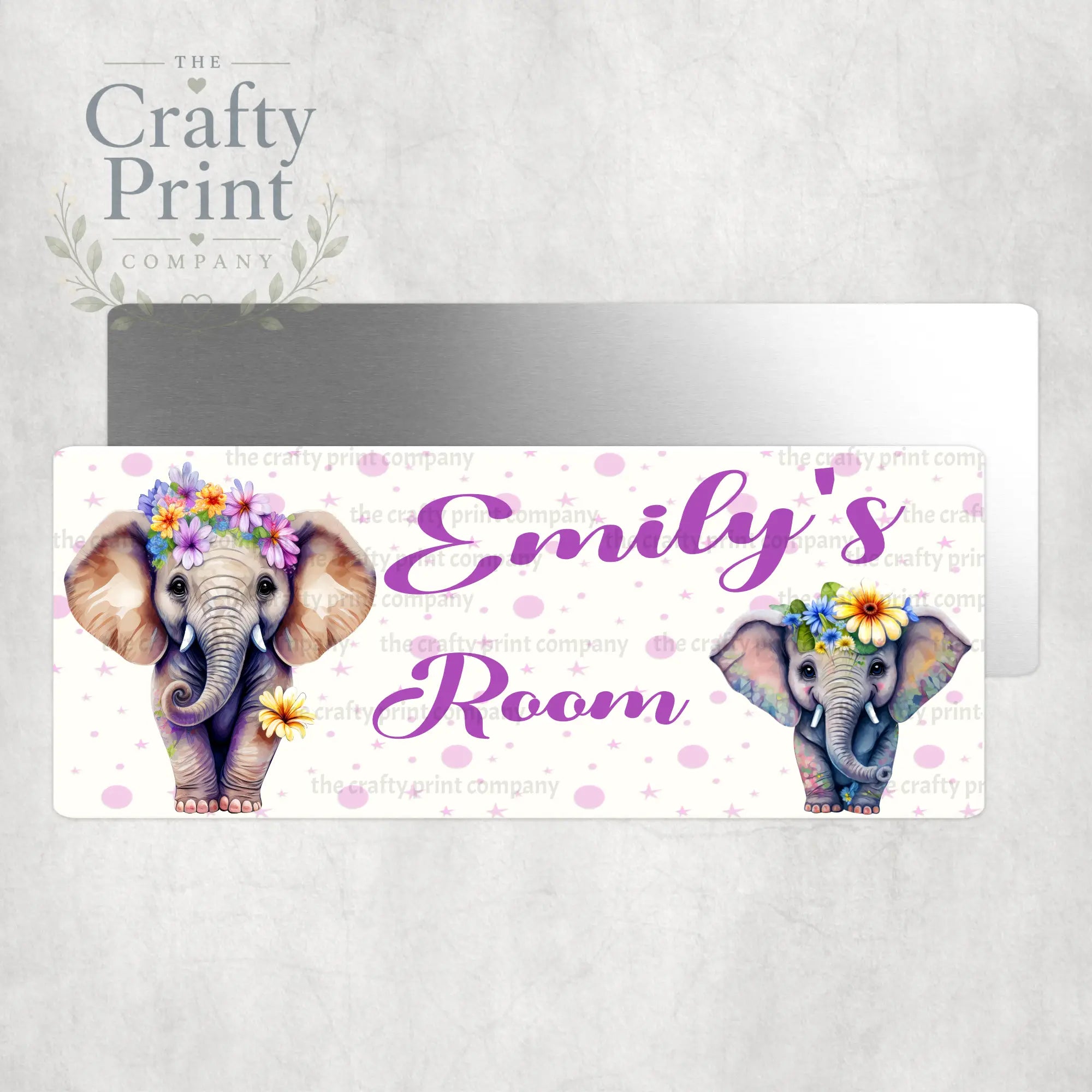Personalised Elephants Flowers Metal Bedroom Door Sign