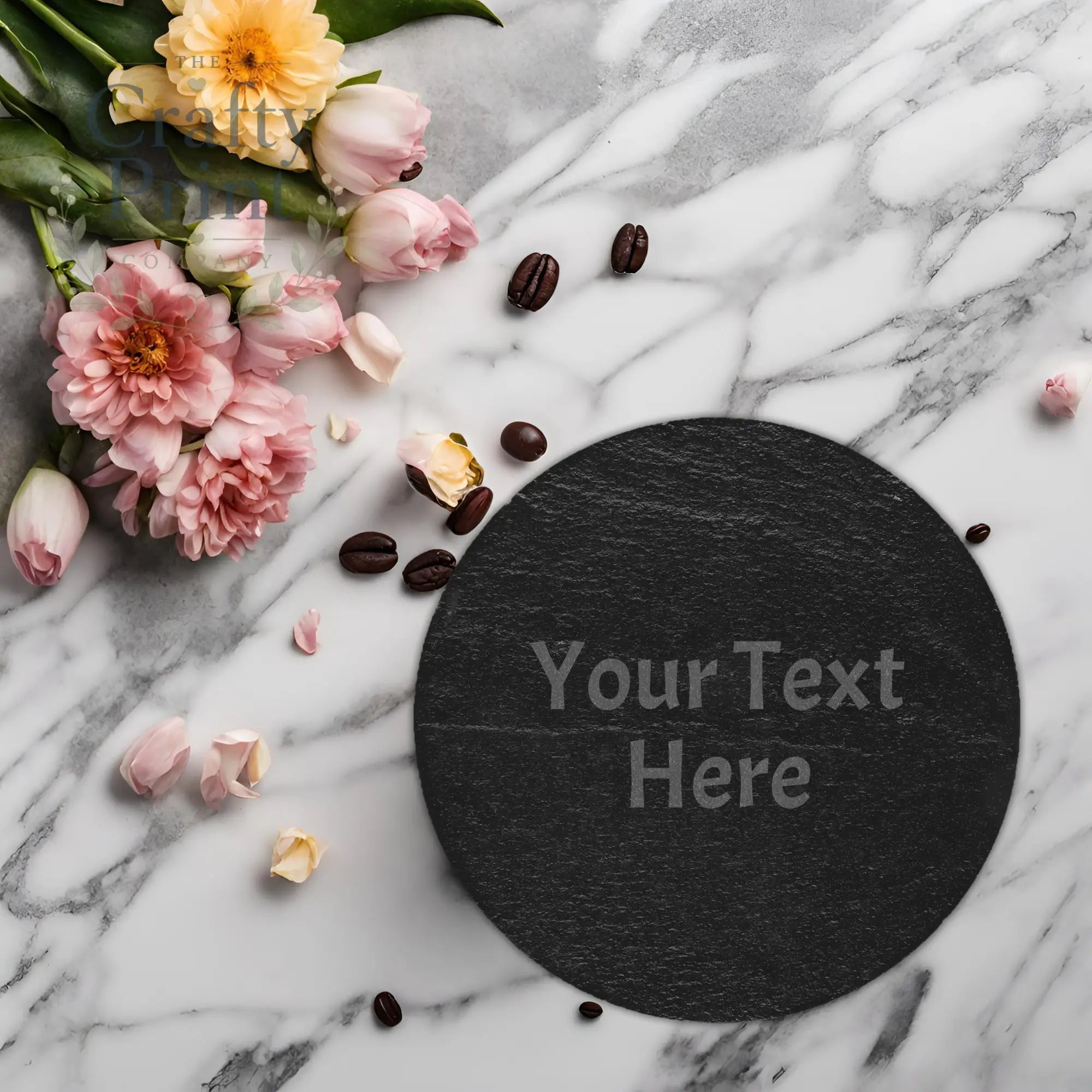 Personalised Engraved Slate Coaster - Round / Font 1