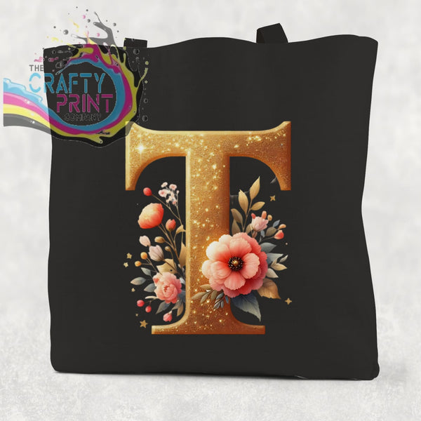 Personalised Floral Gold Glitter Initial Cotton Re-usable