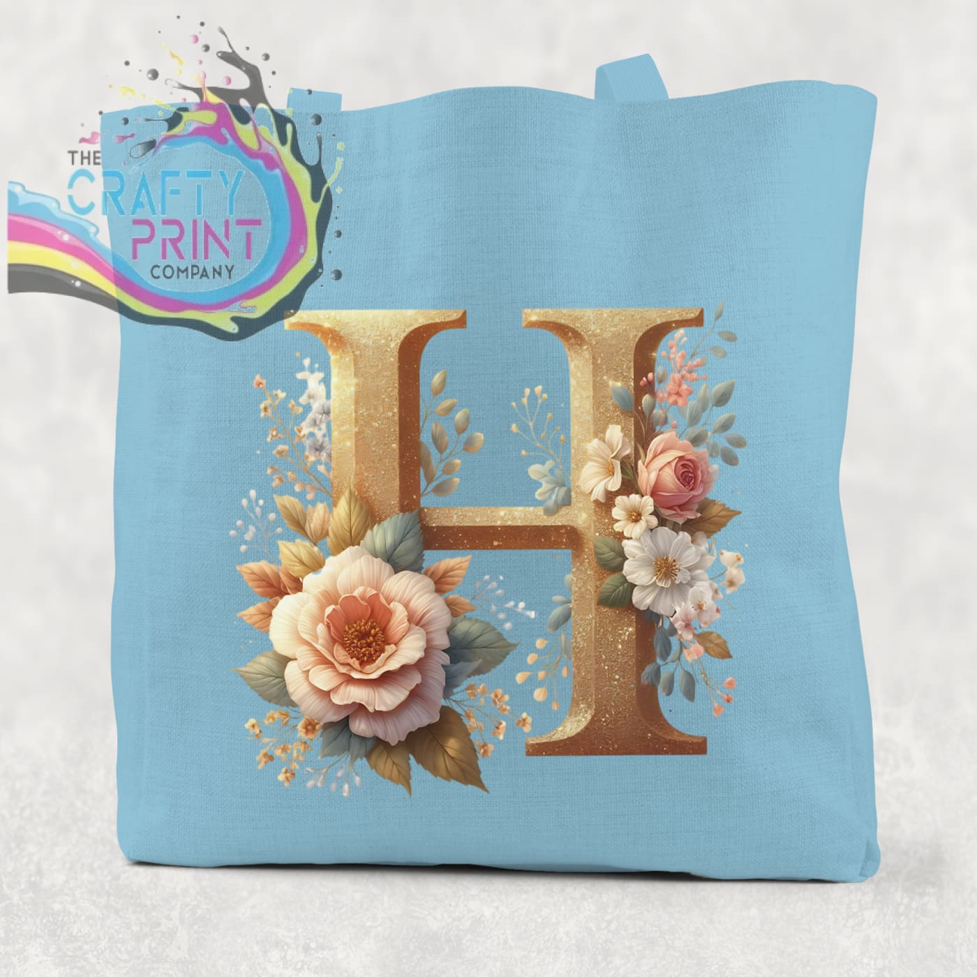 Personalised Floral Gold Glitter Initial Cotton Re-usable