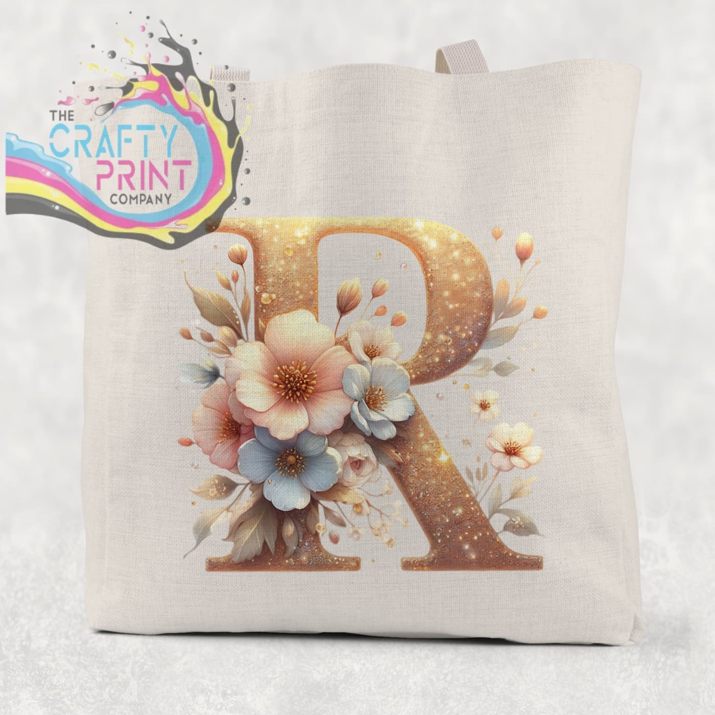 Personalised Floral Gold Glitter Initial Cotton Re-usable