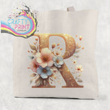 Personalised Floral Gold Glitter Initial Cotton Re-usable