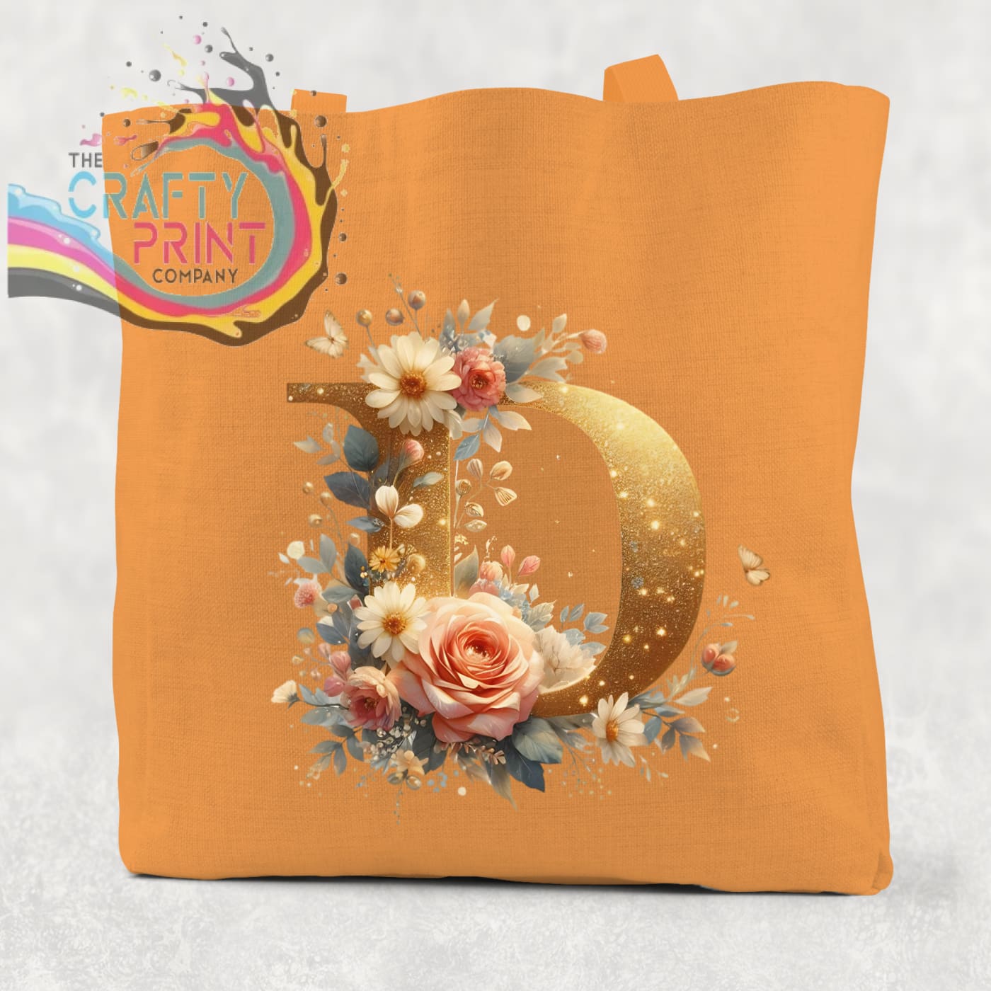 Personalised Floral Gold Glitter Initial Cotton Re-usable