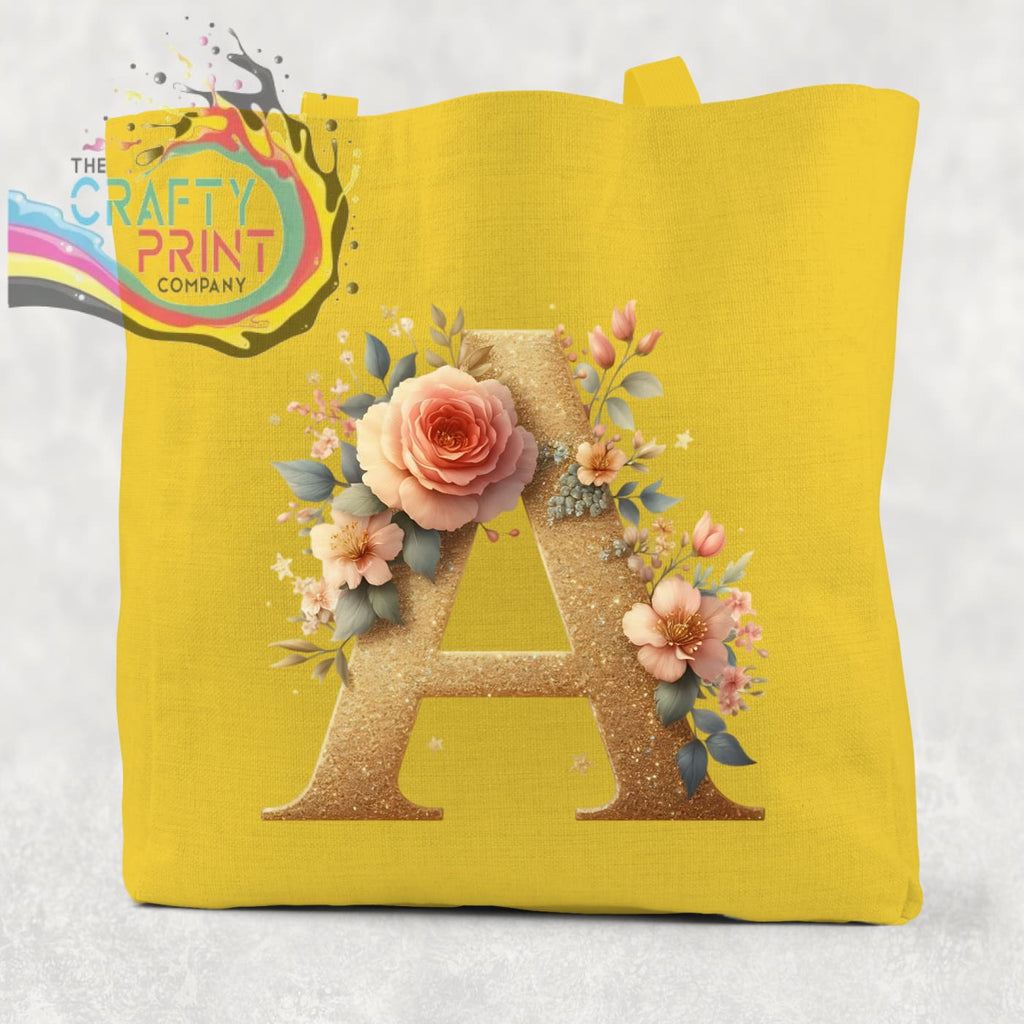 Personalised Floral Gold Glitter Initial Cotton Re-usable