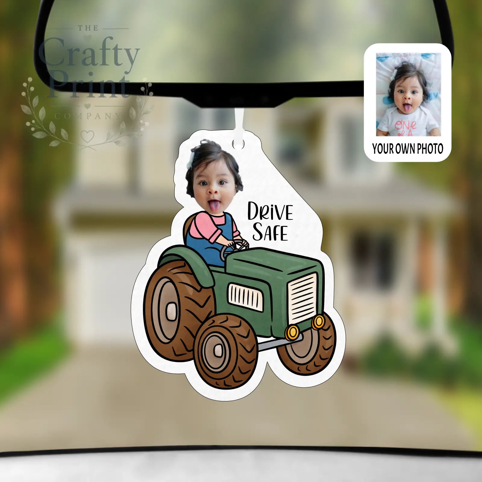 Personalised Green Tractor Shape Car Air Freshener