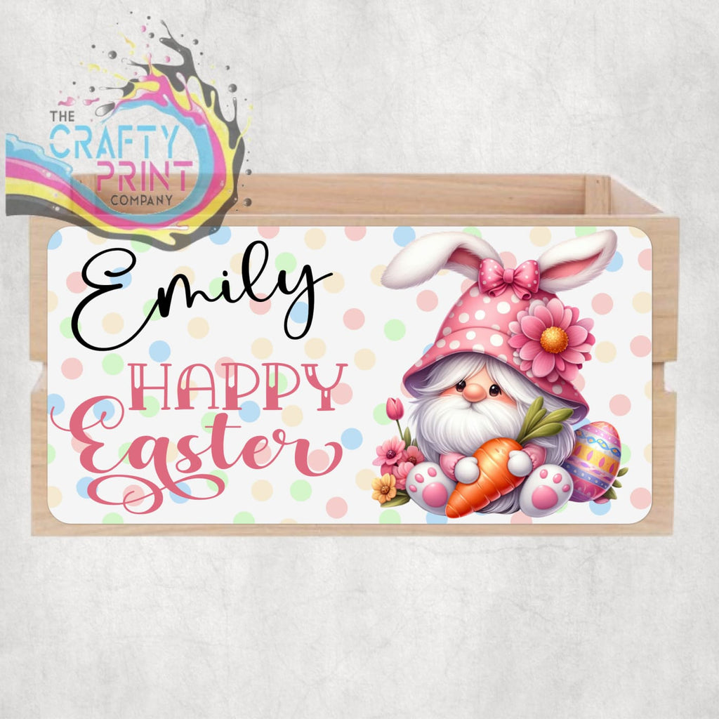 Personalised Happy Easter Gnome Crate Sign - Pink