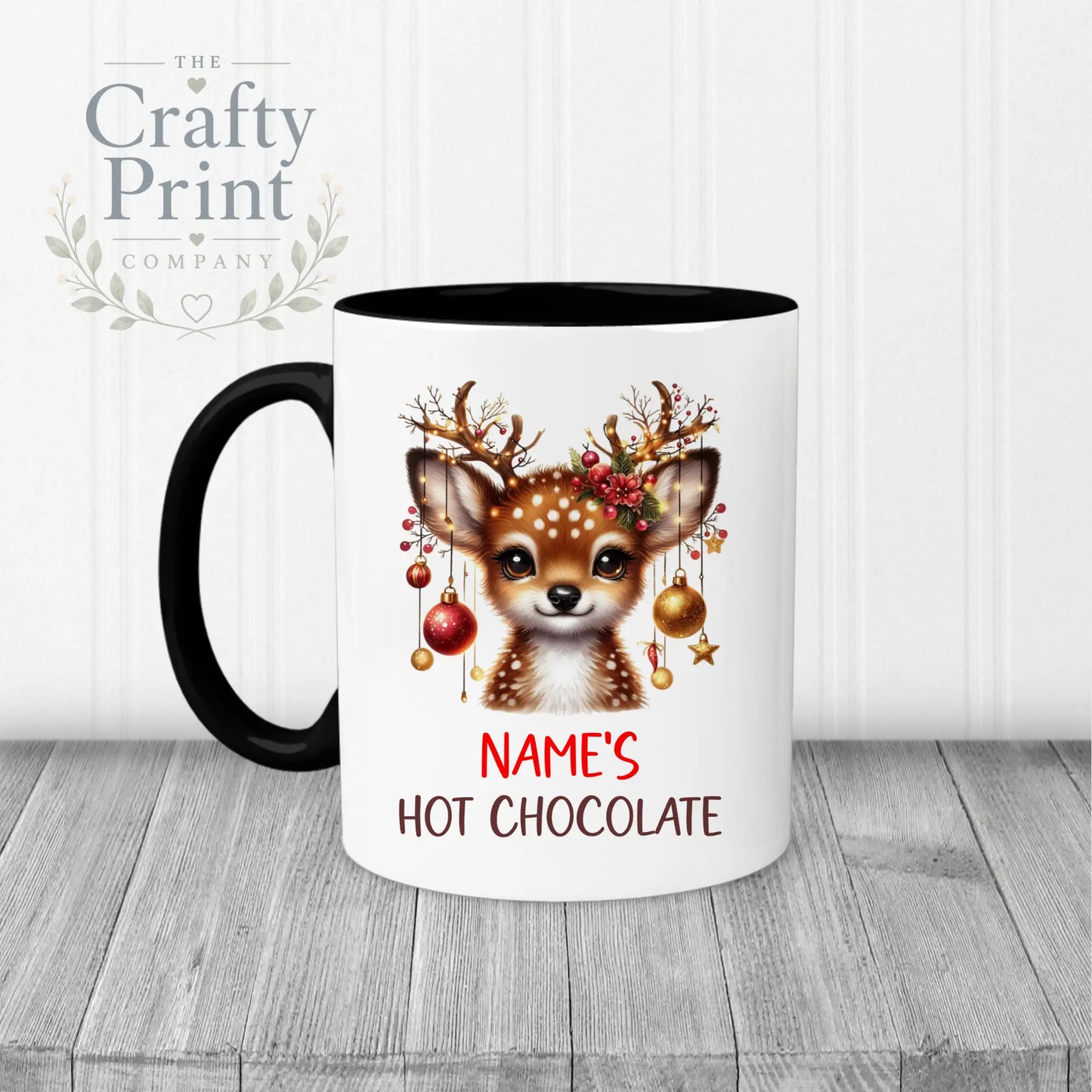 Personalised Hot Chocolate Reindeer Mug - 11oz Ceramic
