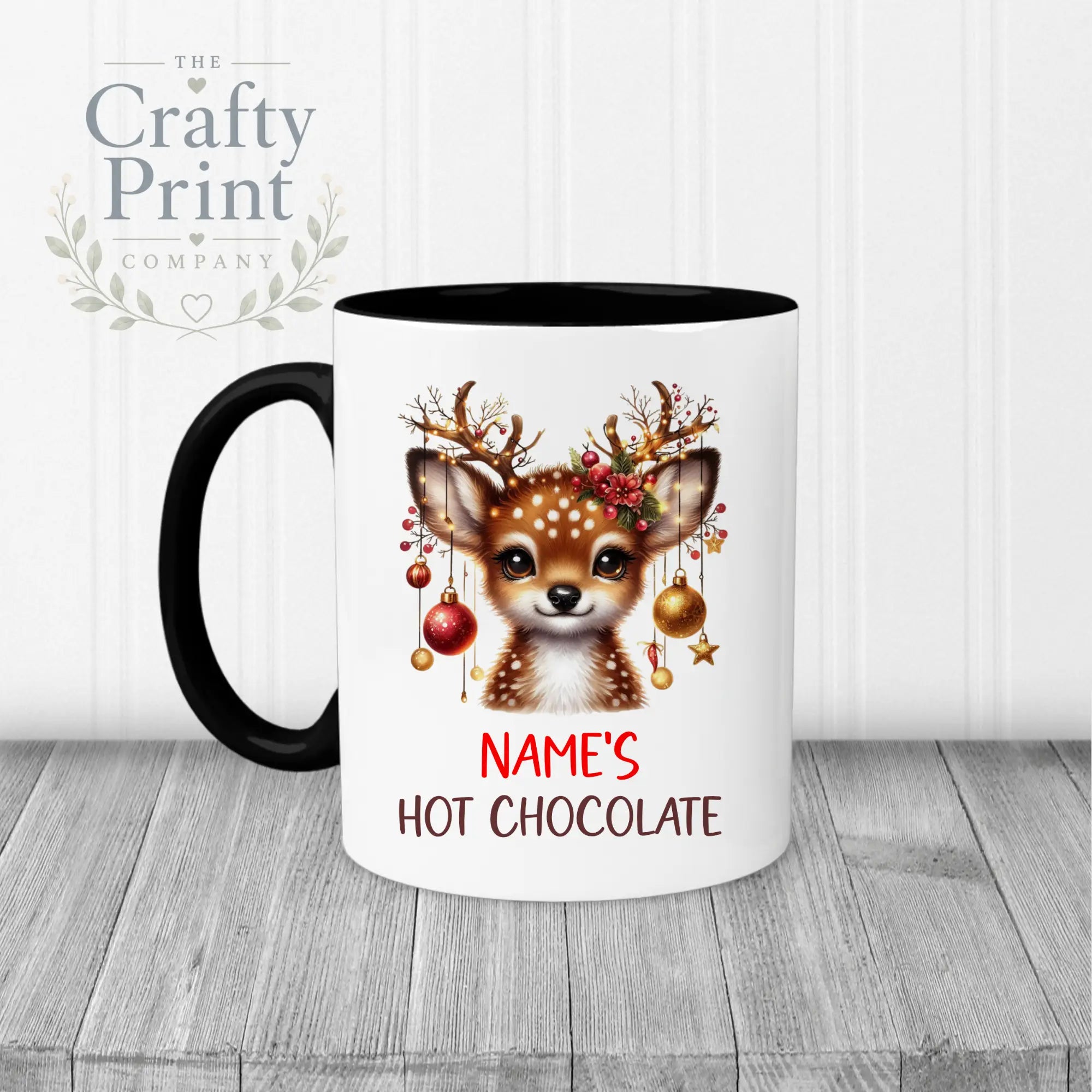 Personalised Hot Chocolate Reindeer Mug - 11oz Ceramic