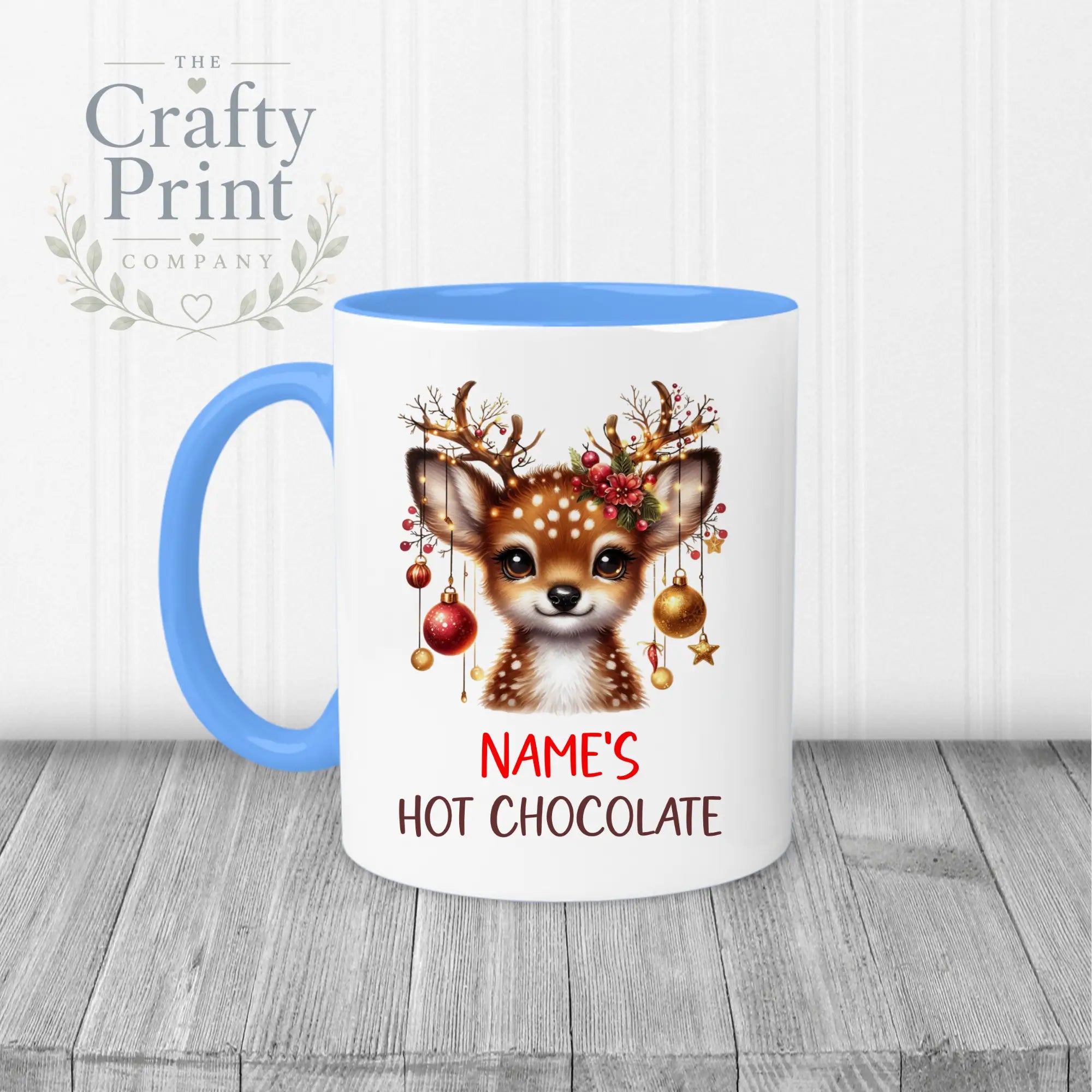 Personalised Hot Chocolate Reindeer Mug - 11oz Ceramic