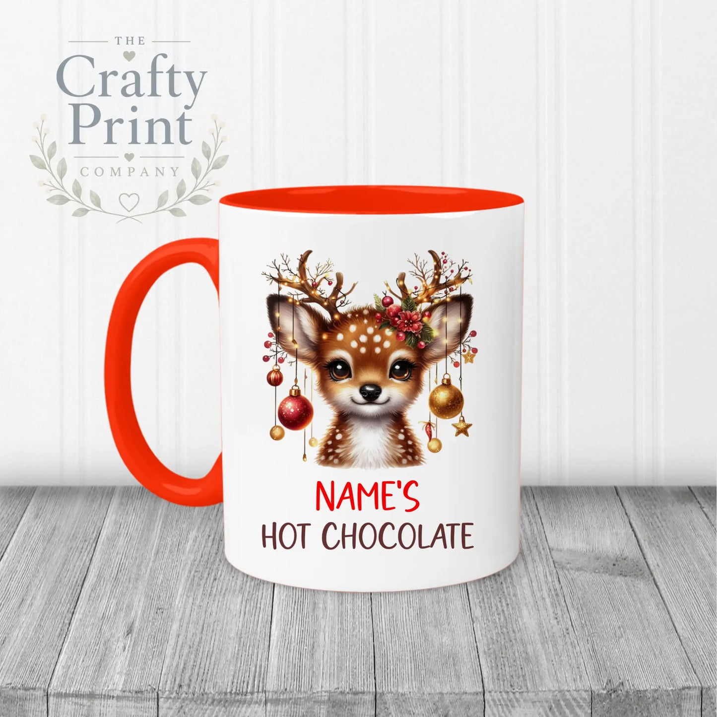 Personalised Hot Chocolate Reindeer Mug - 11oz Ceramic