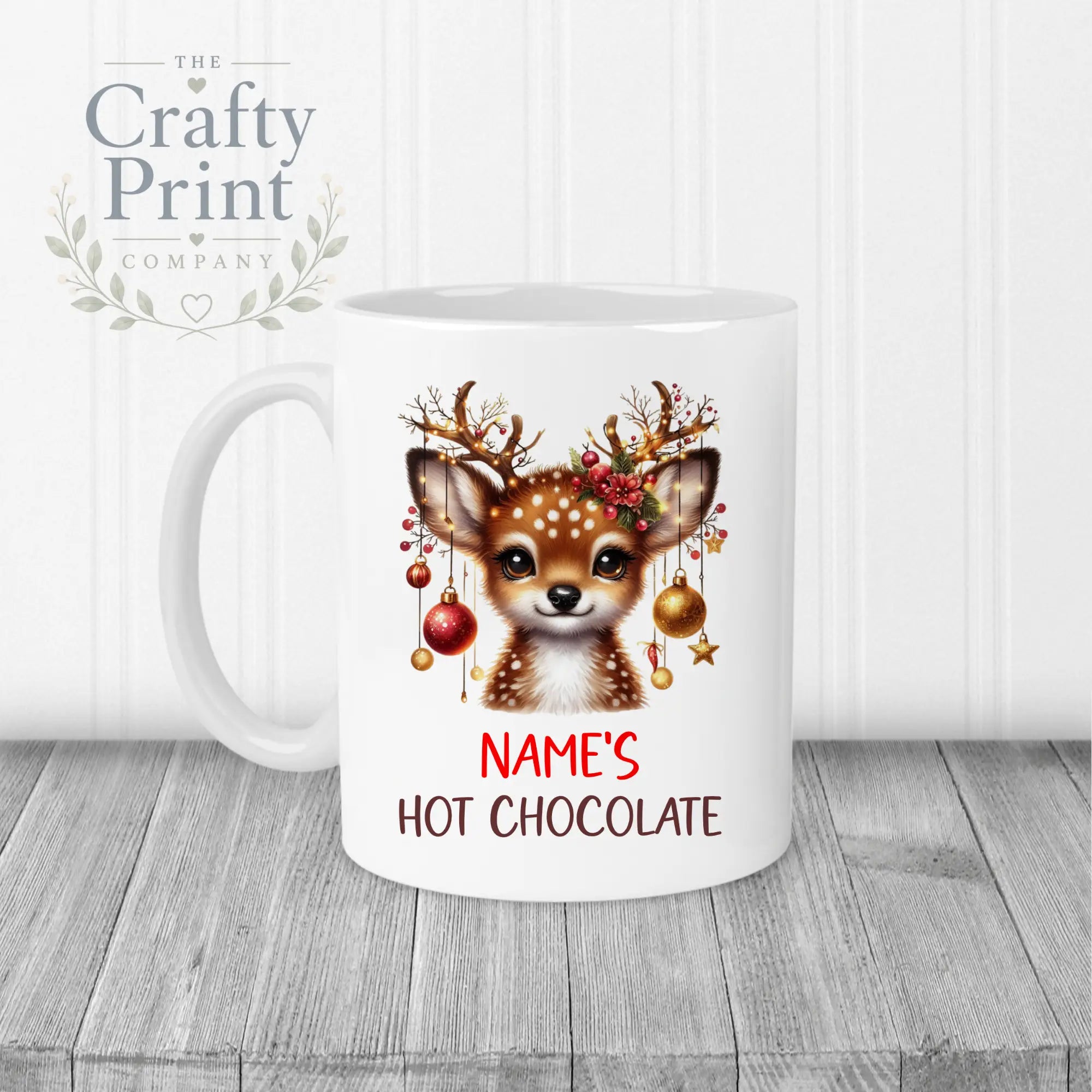 Personalised Hot Chocolate Reindeer Mug - 11oz Ceramic