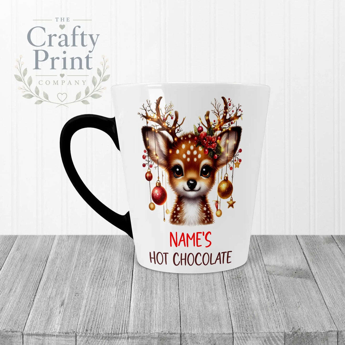 Personalised Hot Chocolate Reindeer Mug - 12oz Latte