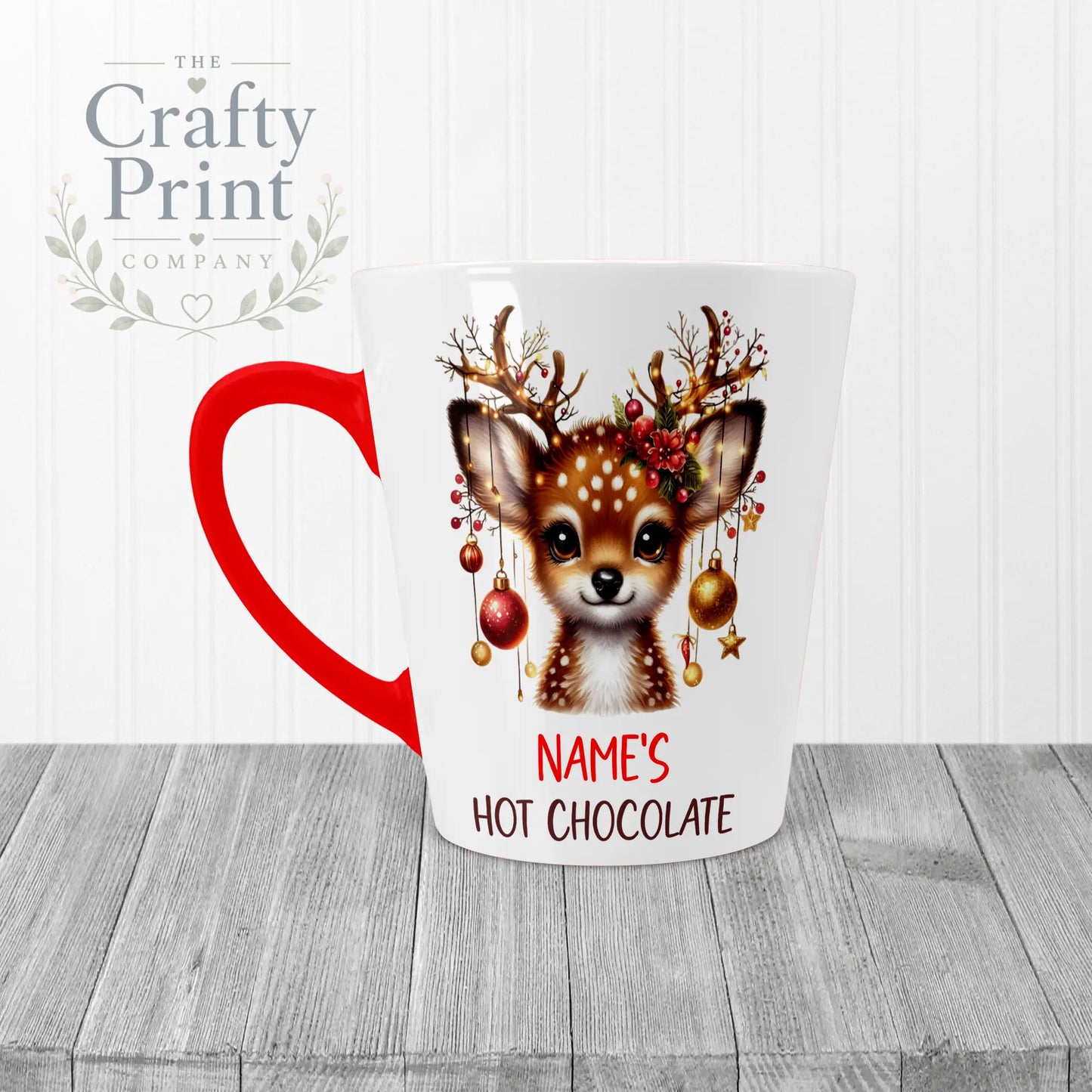 Personalised Hot Chocolate Reindeer Mug - 12oz Latte / Red