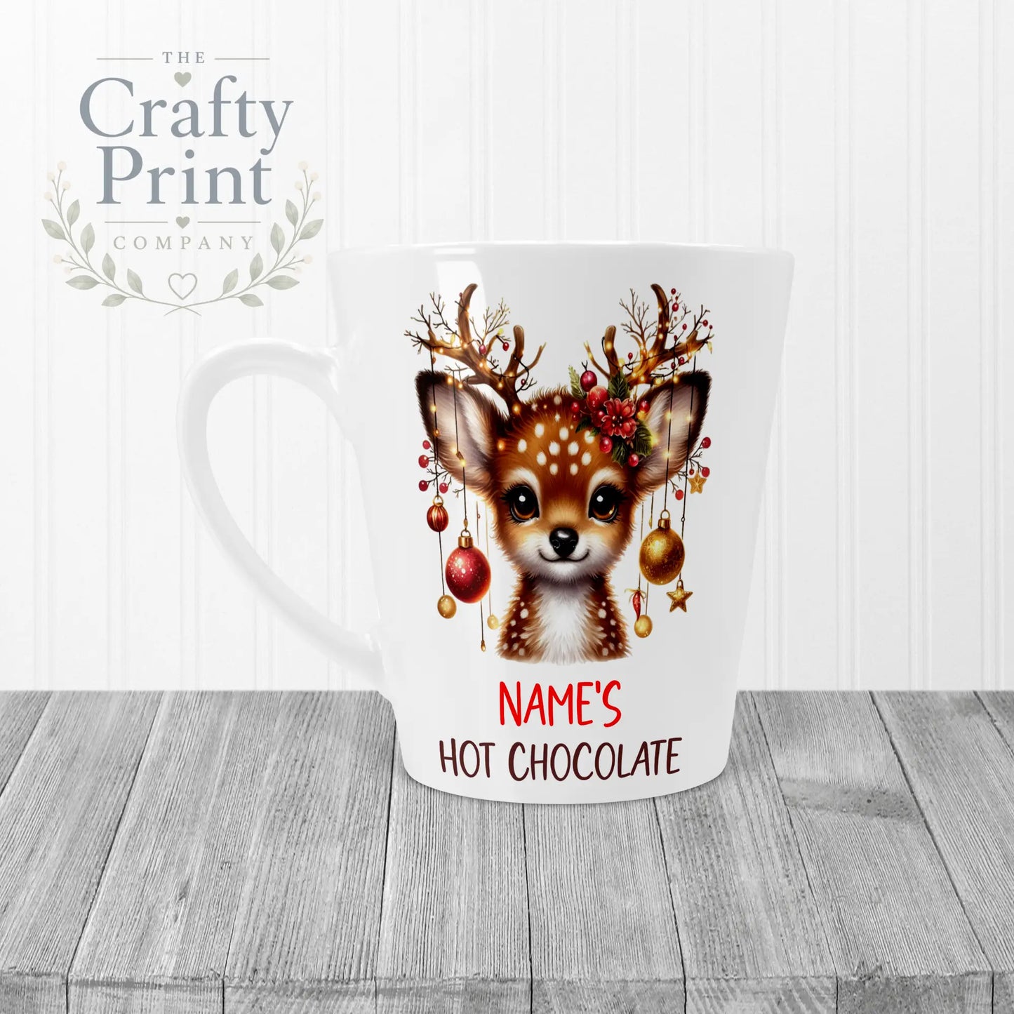 Personalised Hot Chocolate Reindeer Mug - 12oz Latte
