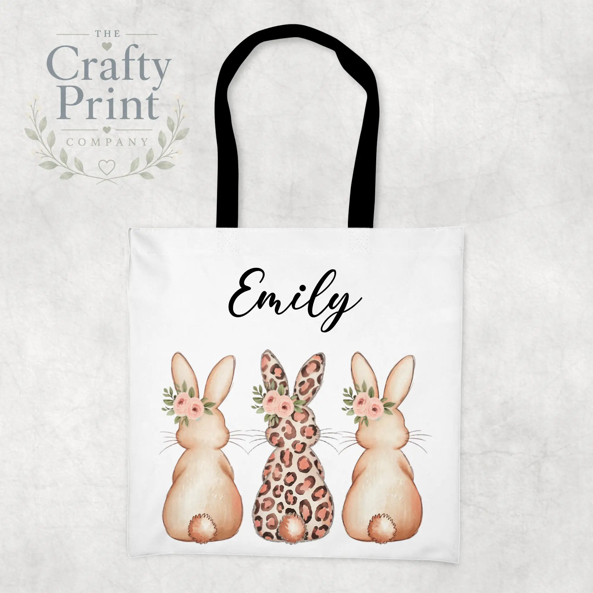 Personalised Leopard Bunny Tote Bag - Black - Shopping Totes