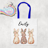 Personalised Leopard Bunny Tote Bag - Blue - Shopping Totes
