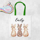 Personalised Leopard Bunny Tote Bag - Green - Shopping Totes