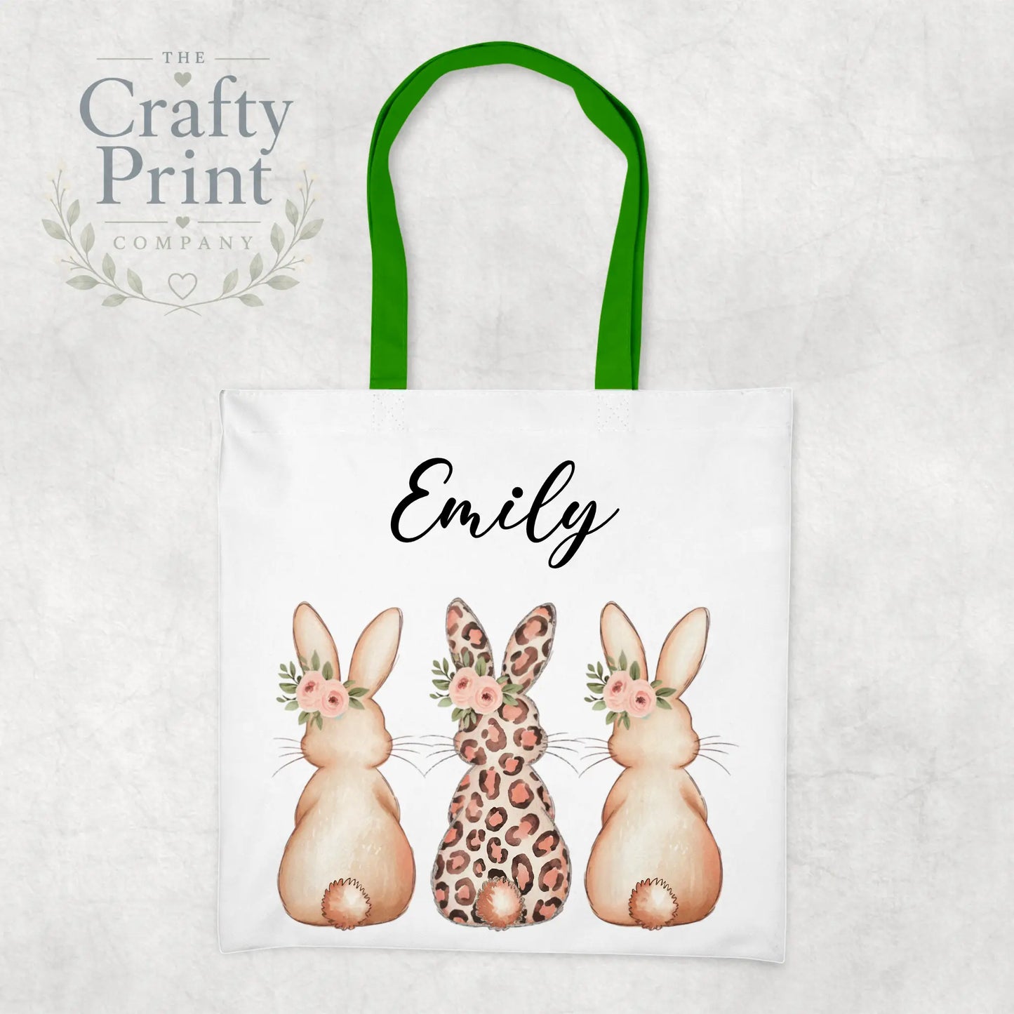 Personalised Leopard Bunny Tote Bag - Green - Shopping Totes