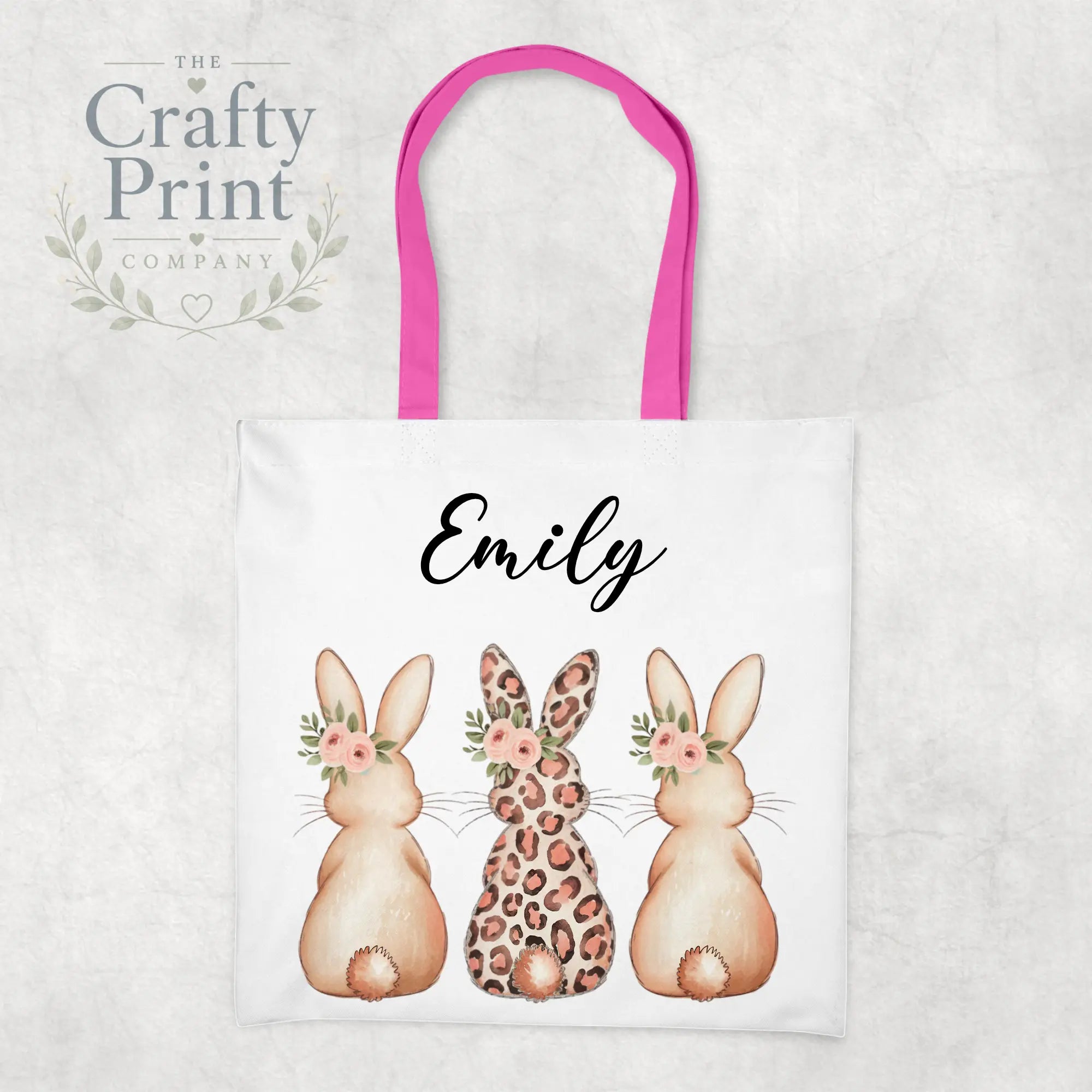 Personalised Leopard Bunny Tote Bag - Pink - Shopping Totes