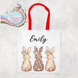 Personalised Leopard Bunny Tote Bag - Red - Shopping Totes