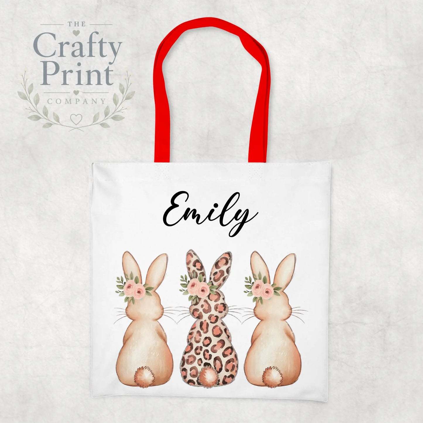 Personalised Leopard Bunny Tote Bag - Red - Shopping Totes