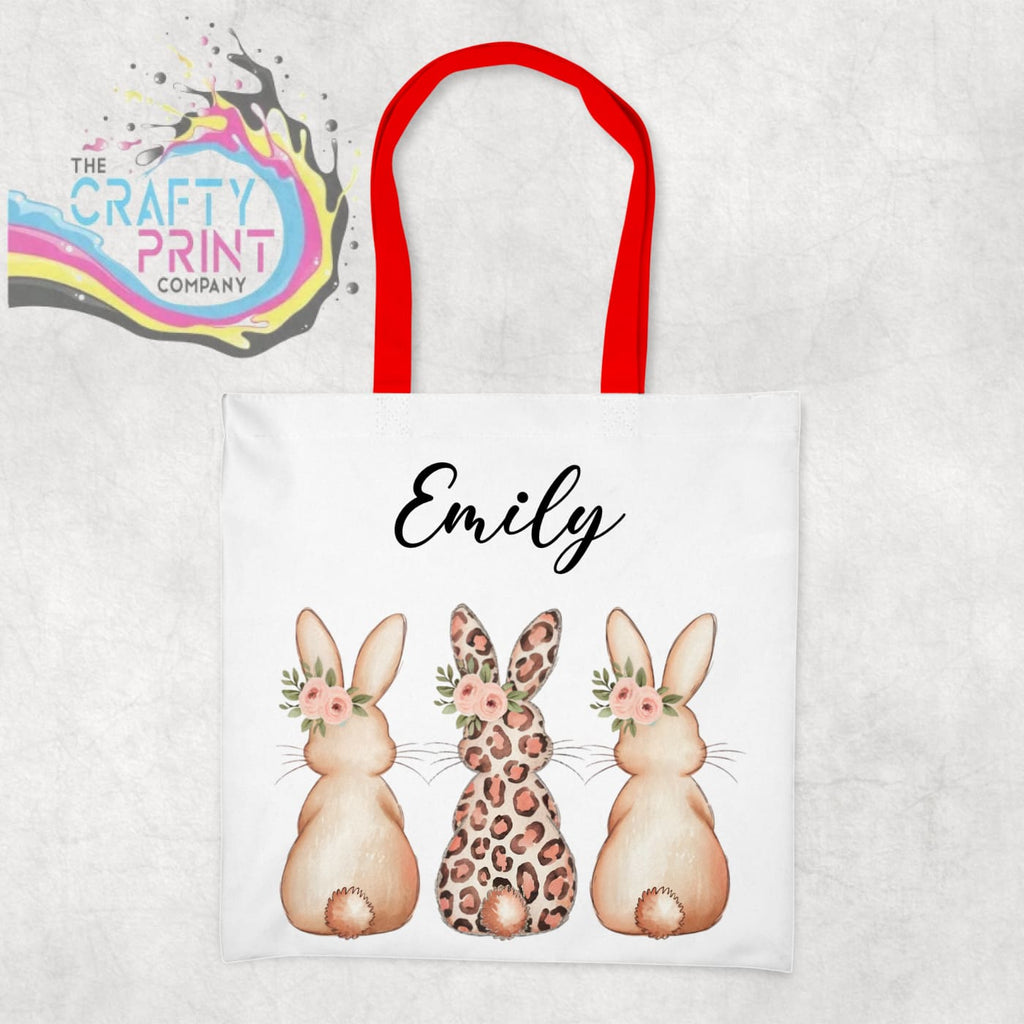 Personalised Leopard Bunny Tote Bag - Red - Shopping Totes