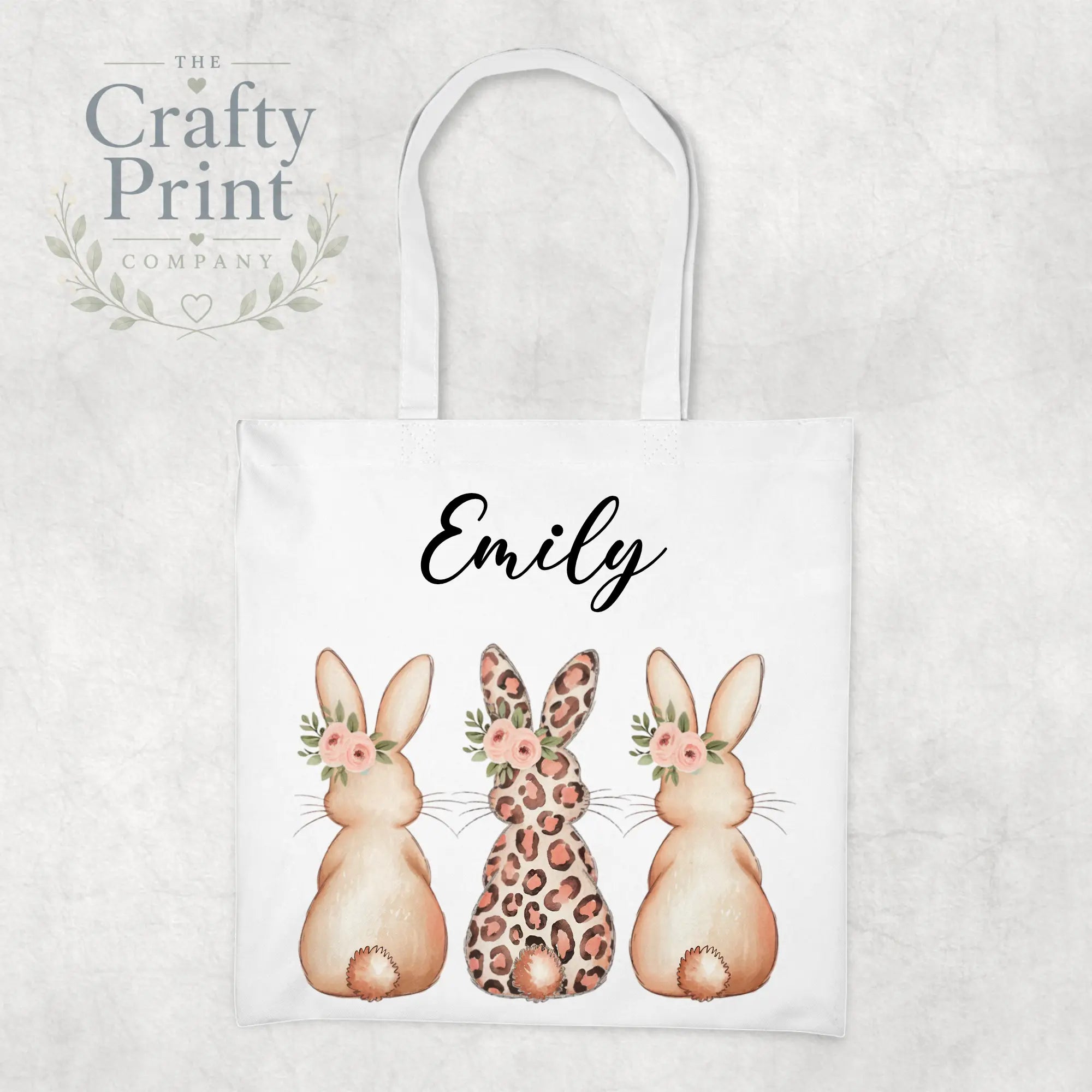 Personalised Leopard Bunny Tote Bag - White - Shopping Totes