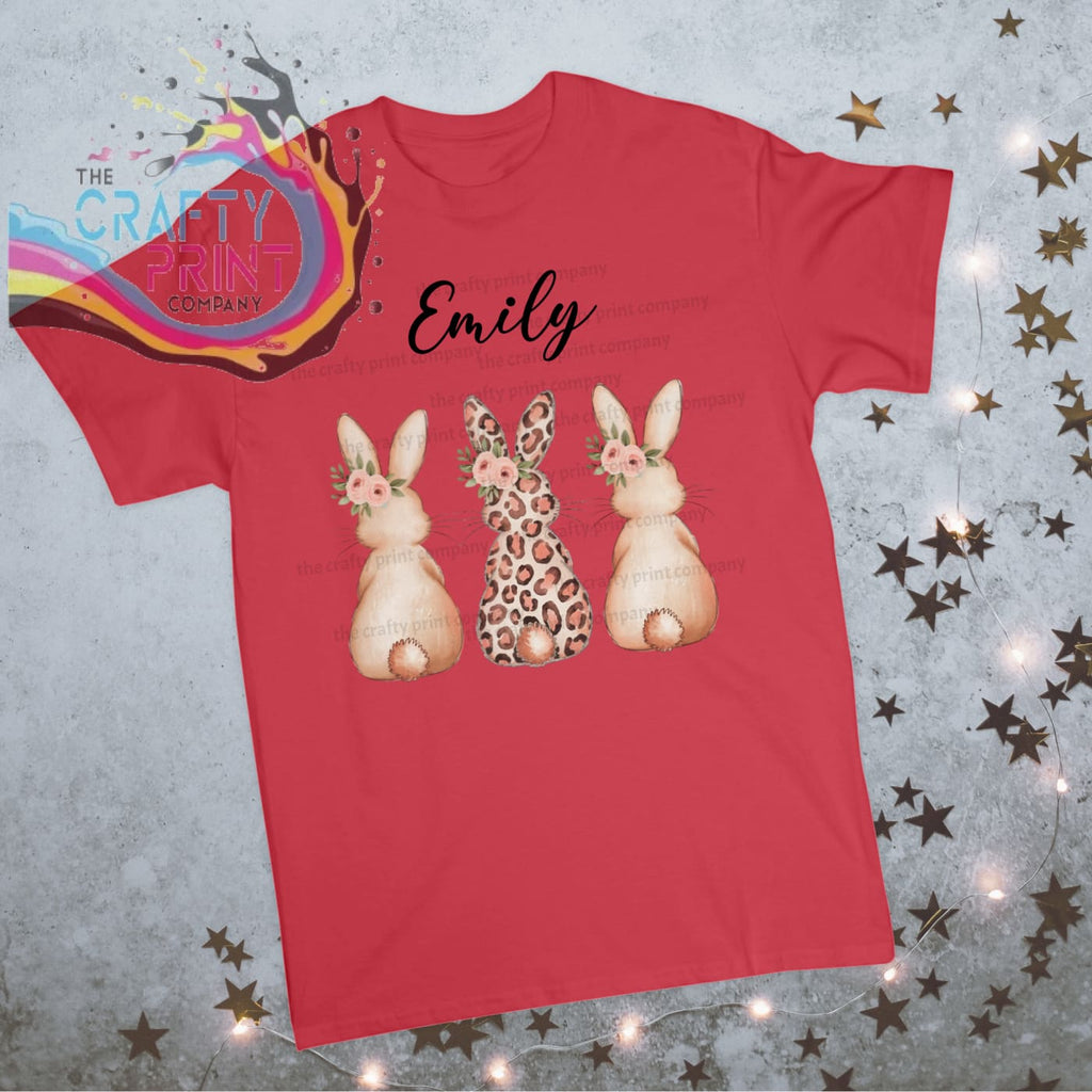 Personalised Leopard Rabbit Children’s T-shirt - Red