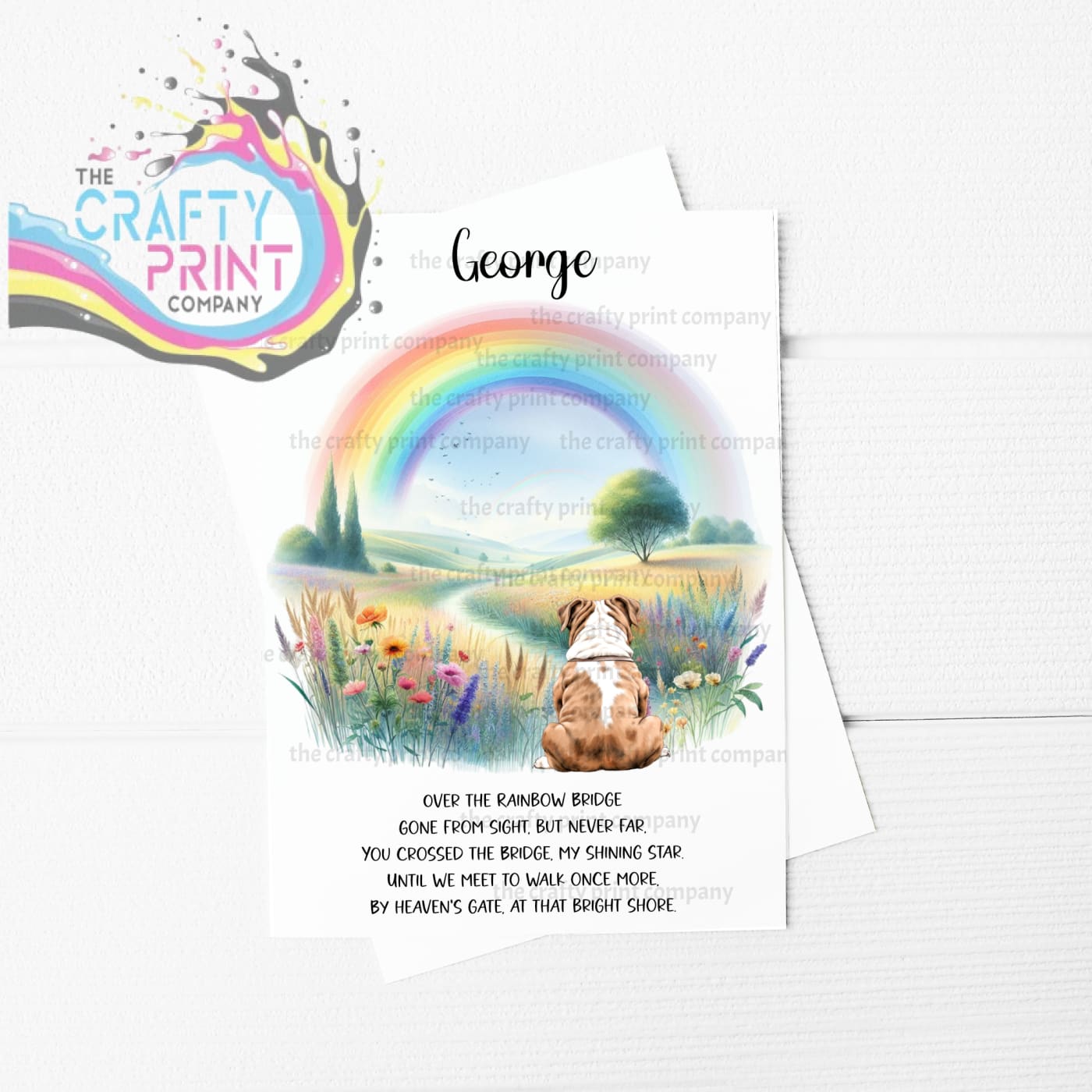 Personalised Over the Rainbow Bridge Dog Memorial A5 Card