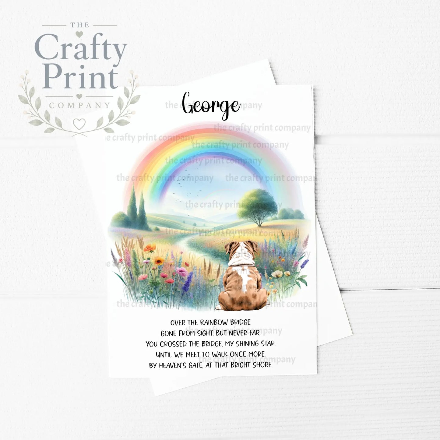 Personalised Over the Rainbow Bridge Dog Memorial A5 Card